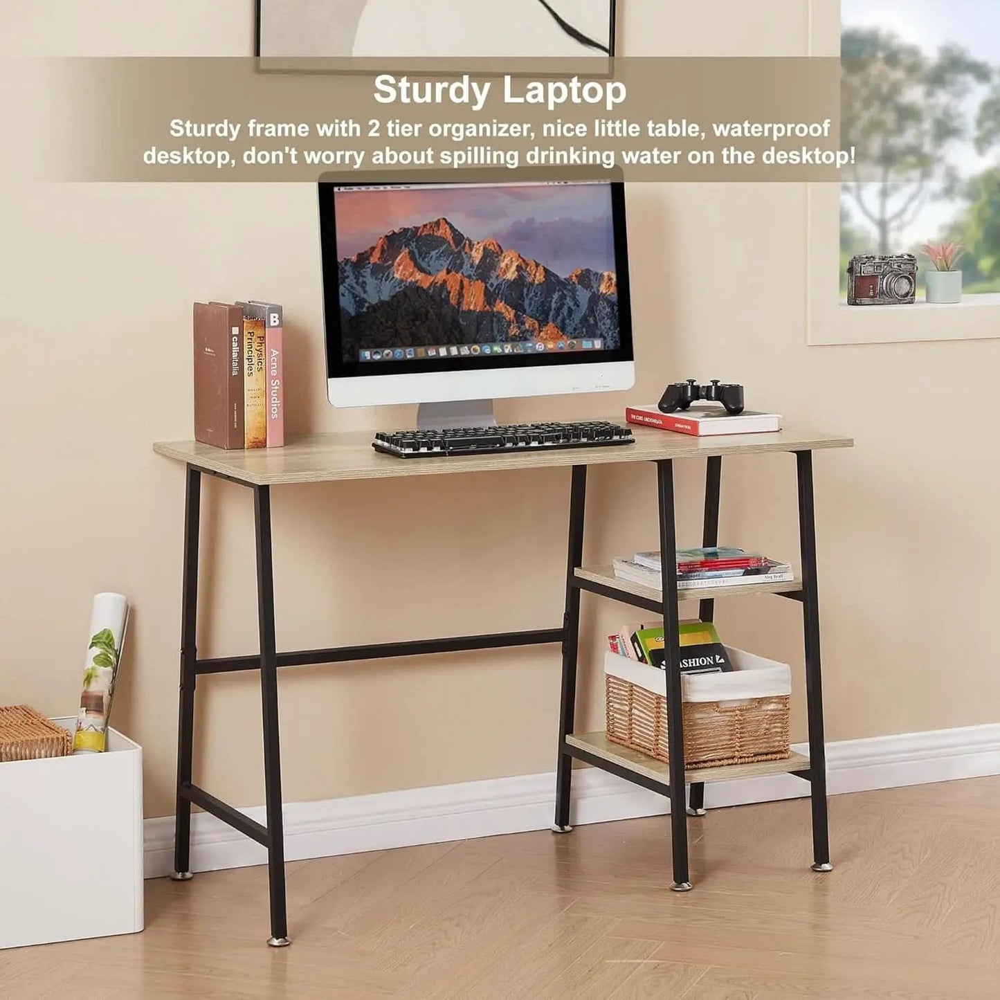 Modern 43 Inch Computer Desk with Adjustable Storage Shelves from PriceLows™