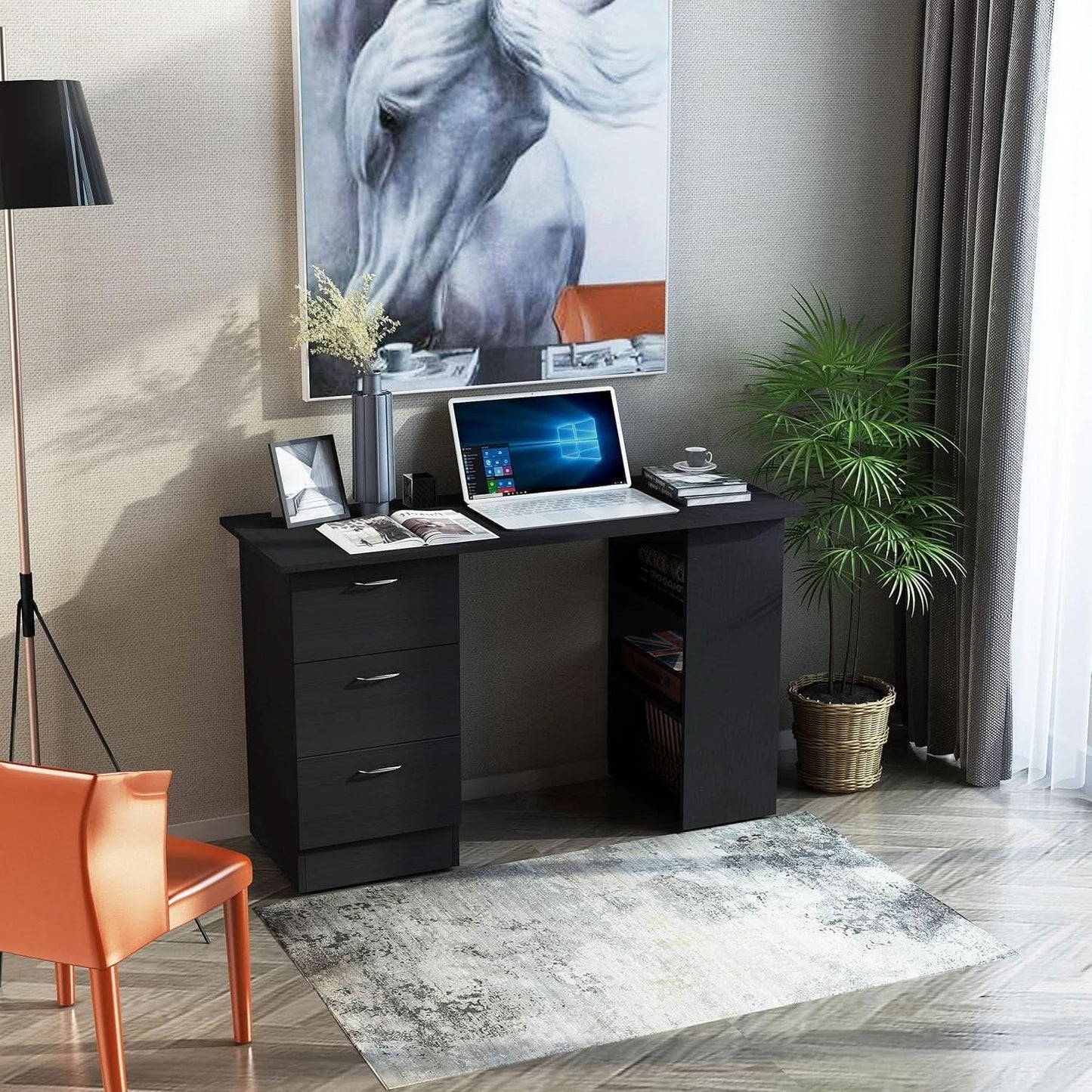Modern 47 Inch Computer Desk With Storage Shelves from PriceLows™