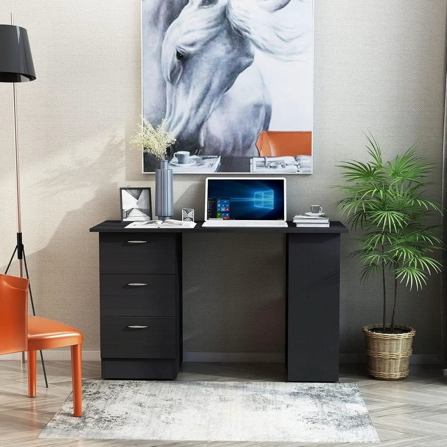 Modern 47 Inch Computer Desk With Storage Shelves from PriceLows™