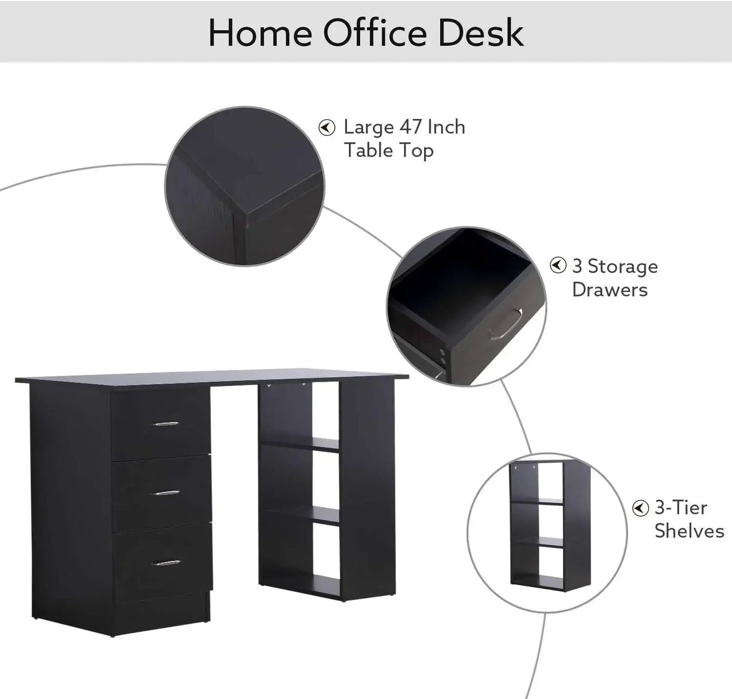 Modern 47 Inch Computer Desk With Storage Shelves from PriceLows™