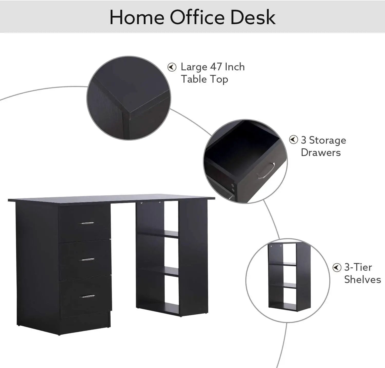 Modern 47 Inch Computer Desk With Storage Shelves from PriceLows™