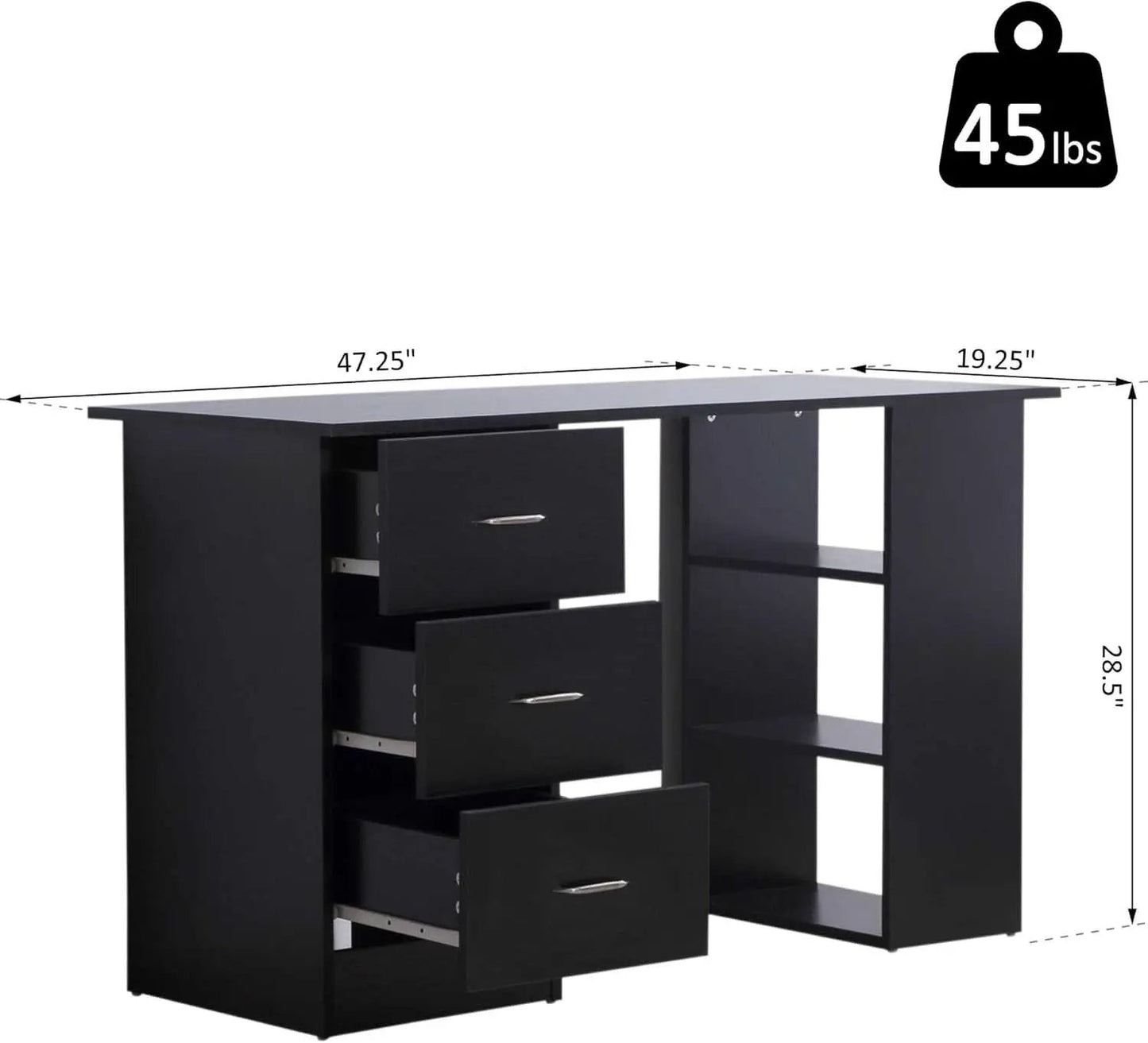 Modern 47 Inch Computer Desk With Storage Shelves from PriceLows™