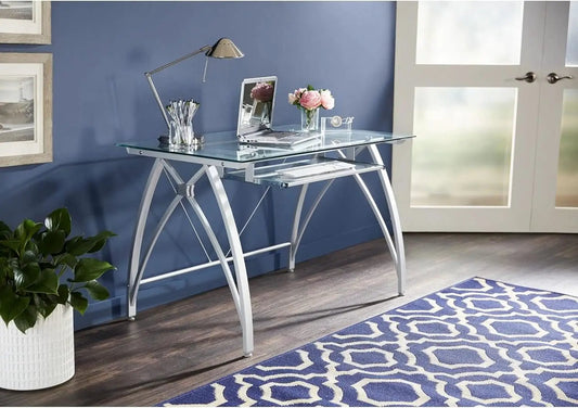 Modern 48 Inch Glass Computer Desk With Metal Frame from PriceLows™
