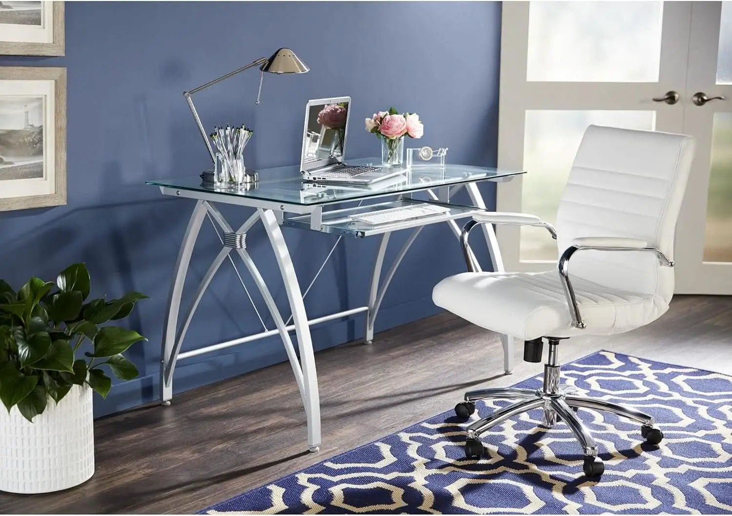 Modern 48 Inch Glass Computer Desk With Metal Frame from PriceLows™