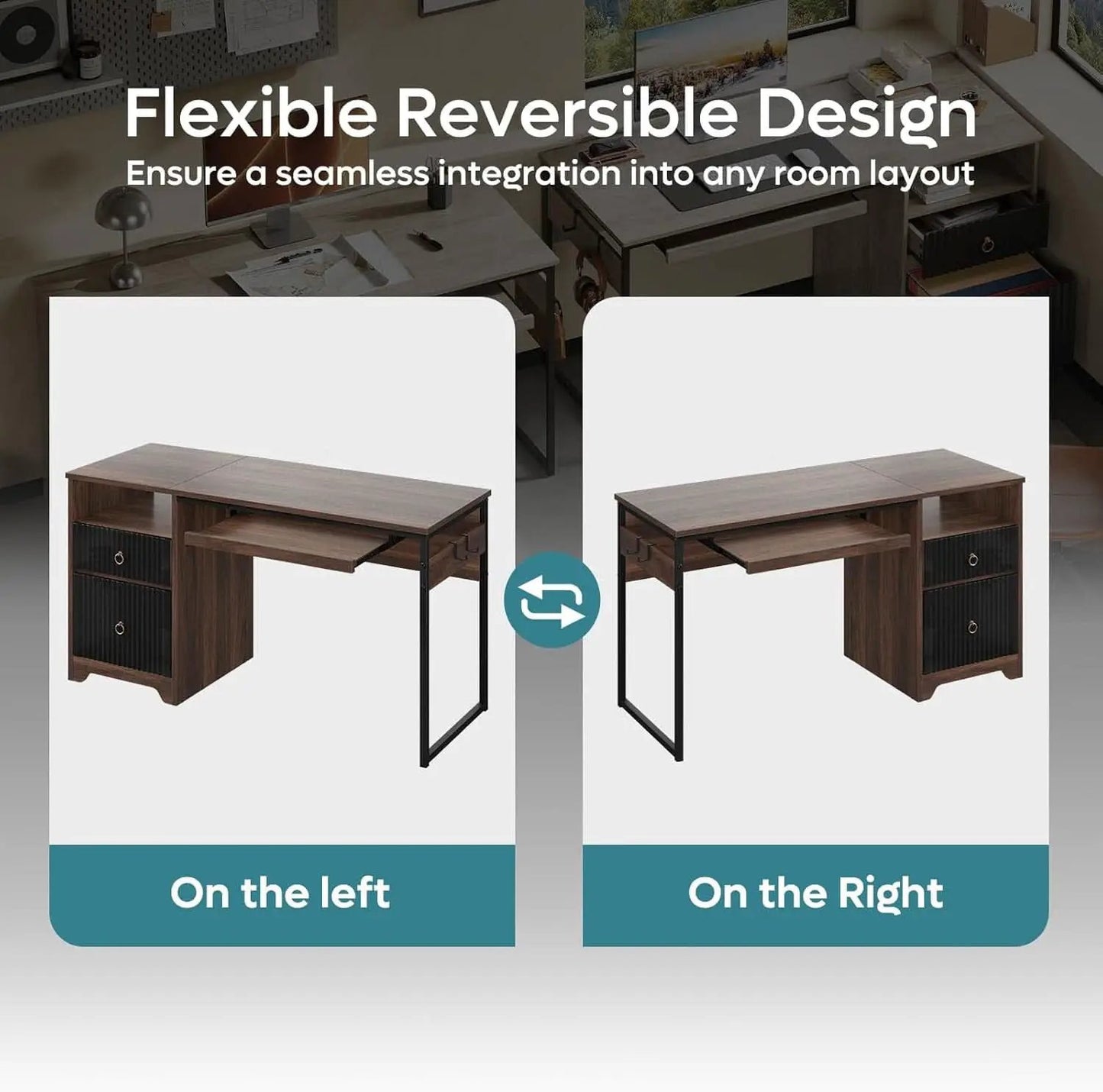 Modern 55 Inch Computer Desk with Storage and Tray from PriceLows™