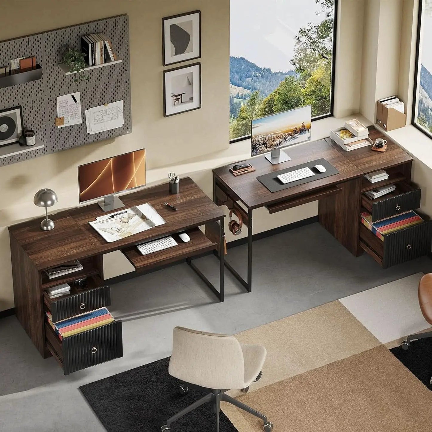 Modern 55 Inch Computer Desk with Storage and Tray from PriceLows™
