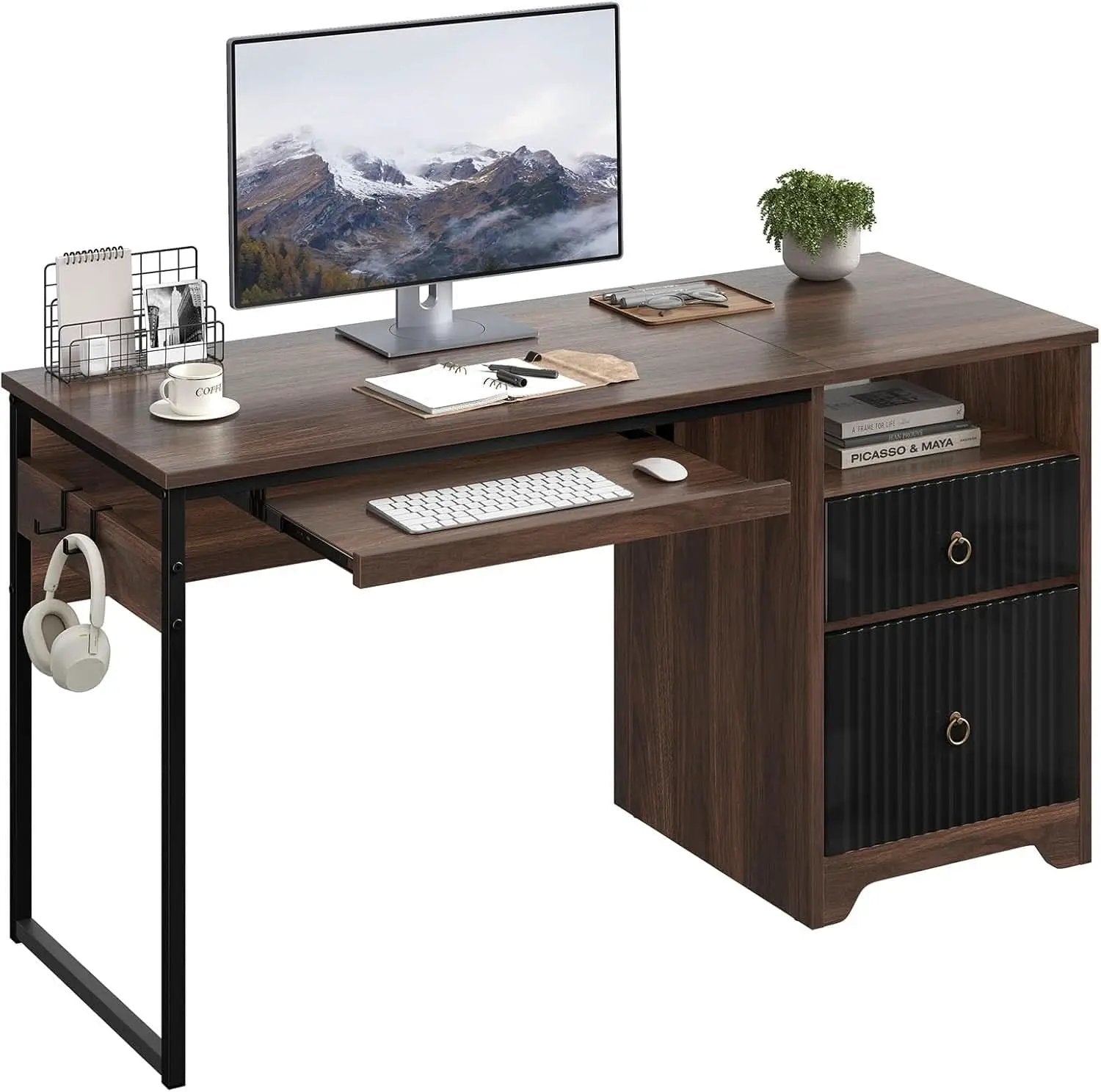 Modern 55 Inch Computer Desk with Storage and Tray from PriceLows™