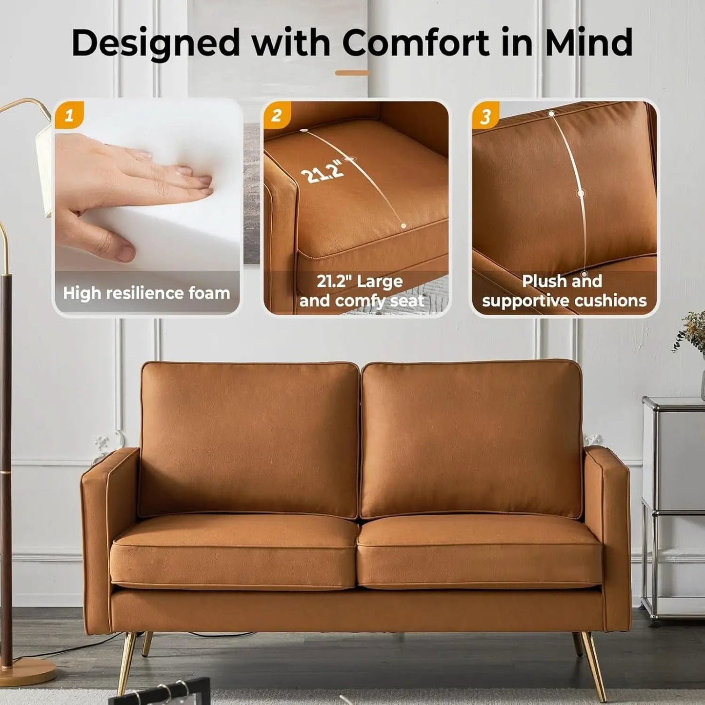 Modern 56 Inch PU Leather Loveseat for Small Spaces from PriceLows™