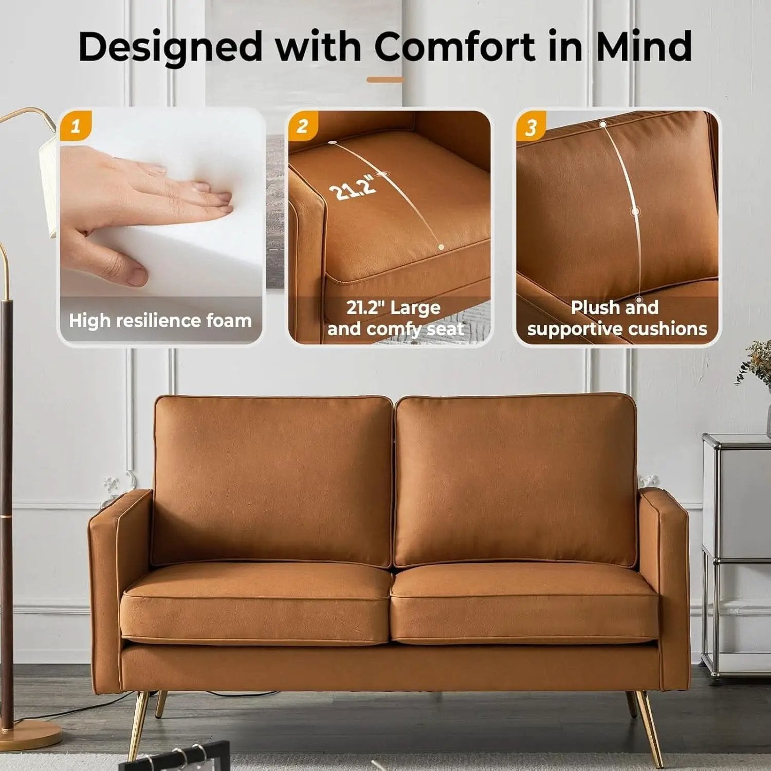 Modern 56 Inch PU Leather Loveseat for Small Spaces from PriceLows™