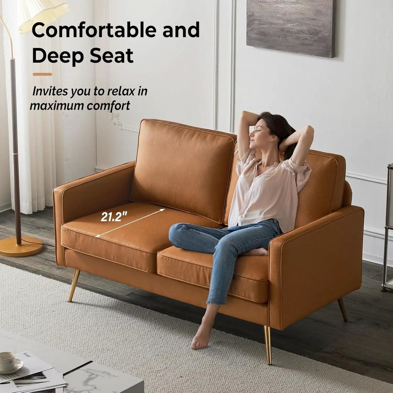 Modern 56 Inch PU Leather Loveseat for Small Spaces from PriceLows™