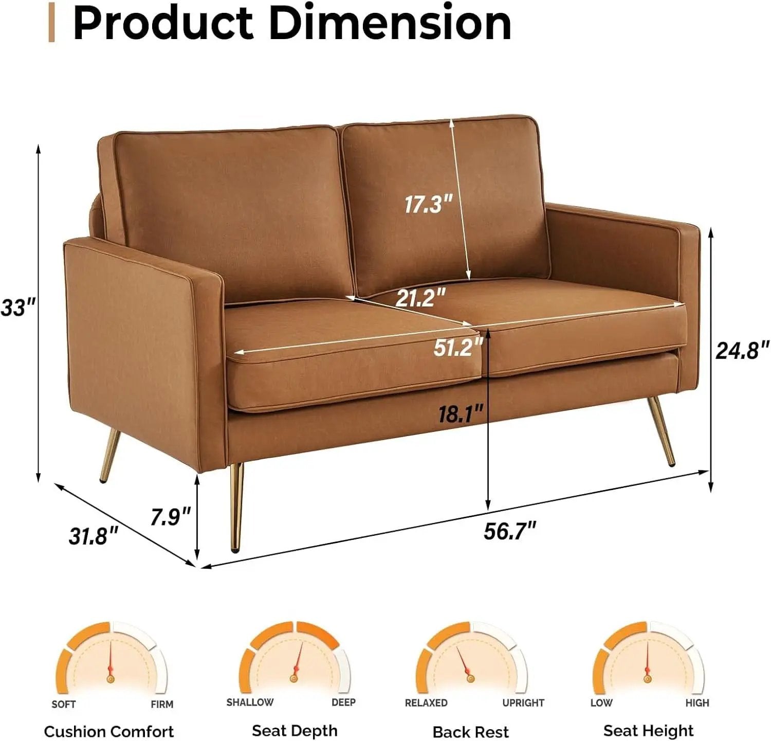 Modern 56 Inch PU Leather Loveseat for Small Spaces from PriceLows™