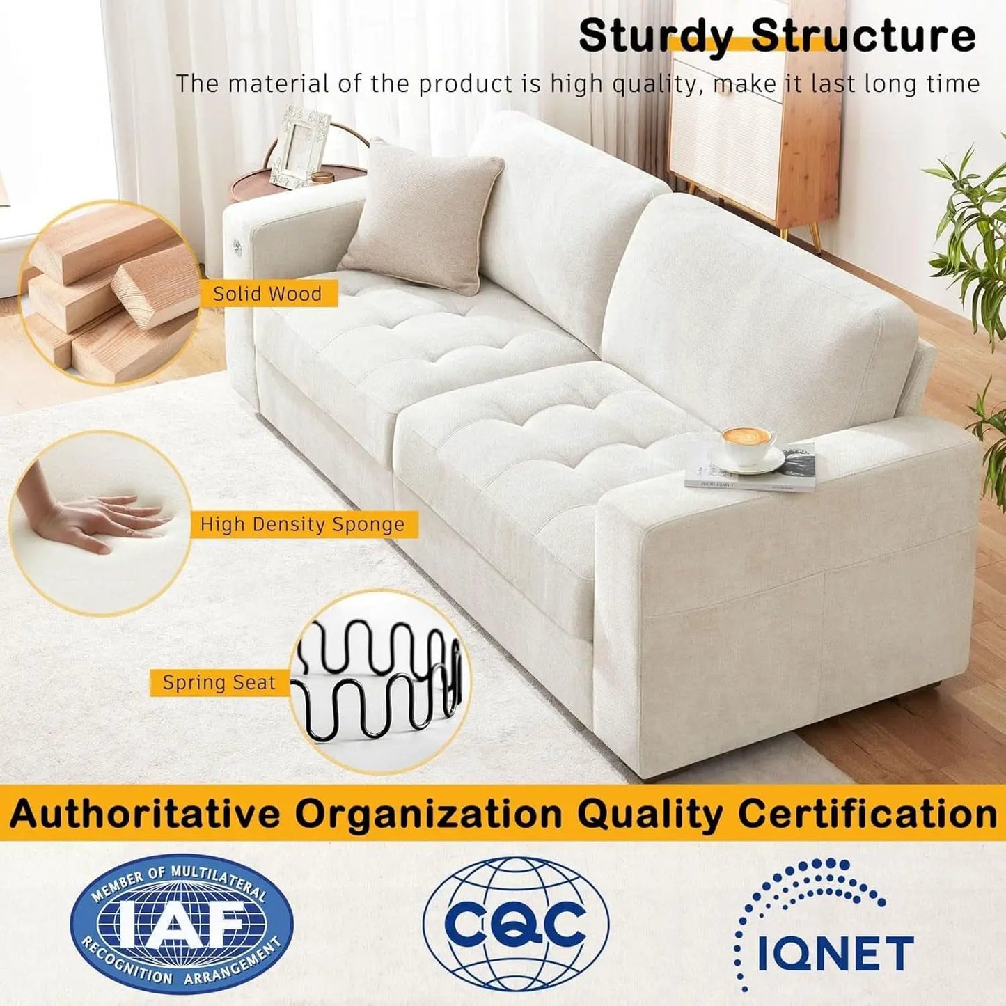 Modern 89 Inch Sofa with USB Ports and Removable Cover from PriceLows™
