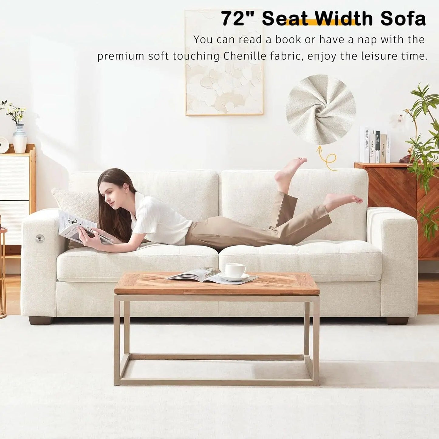 Modern 89 Inch Sofa with USB Ports and Removable Cover from PriceLows™