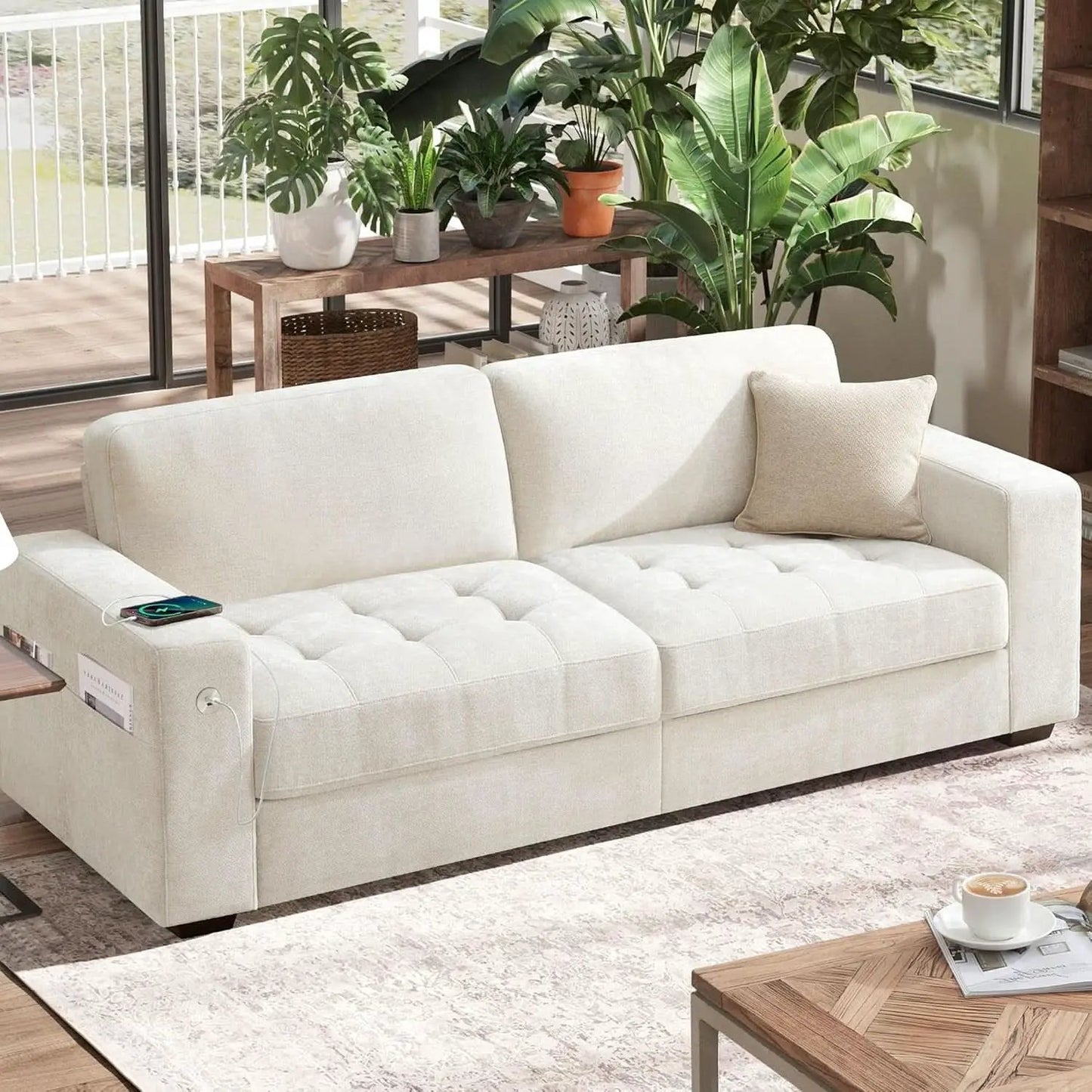 Modern 89 Inch Sofa with USB Ports and Removable Cover from PriceLows™
