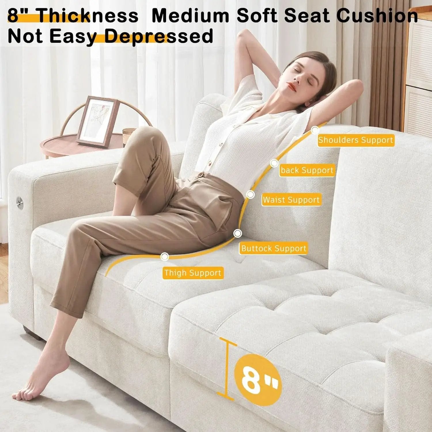 Modern 89 Inch Sofa with USB Ports and Removable Cover from PriceLows™