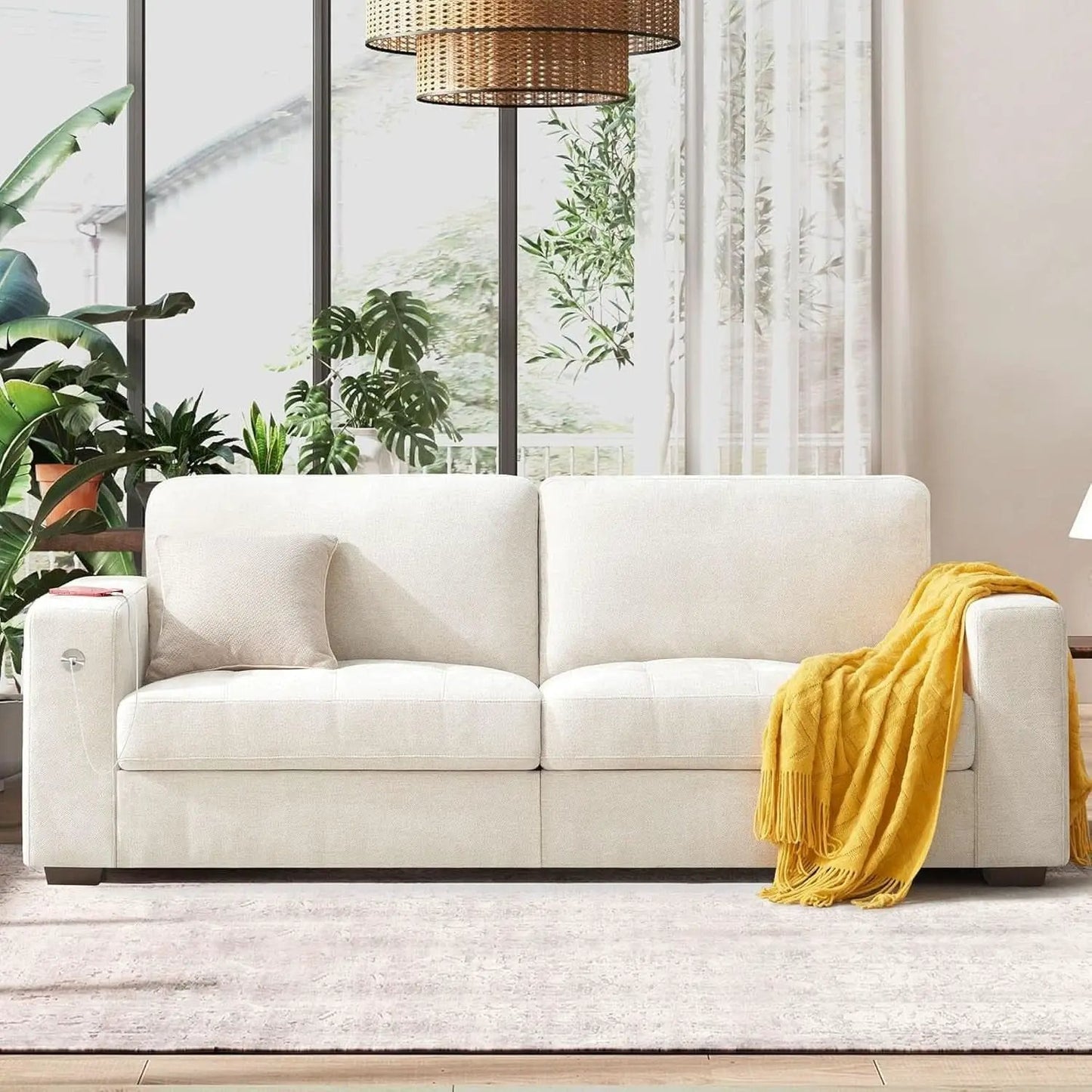Modern 89 Inch Sofa with USB Ports and Removable Cover from PriceLows™
