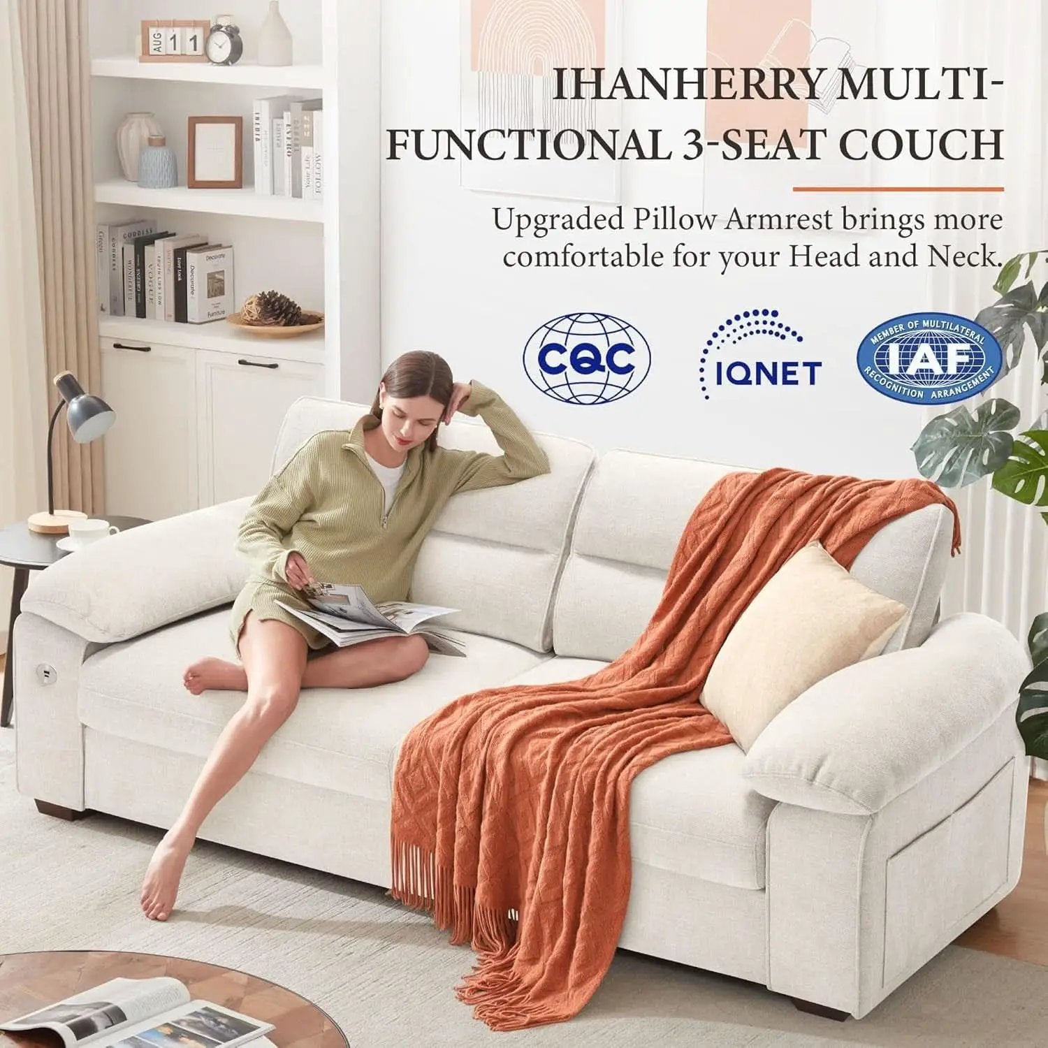 Modern 90.5 Inch Chenille Sofa With USB Charging from PriceLows™