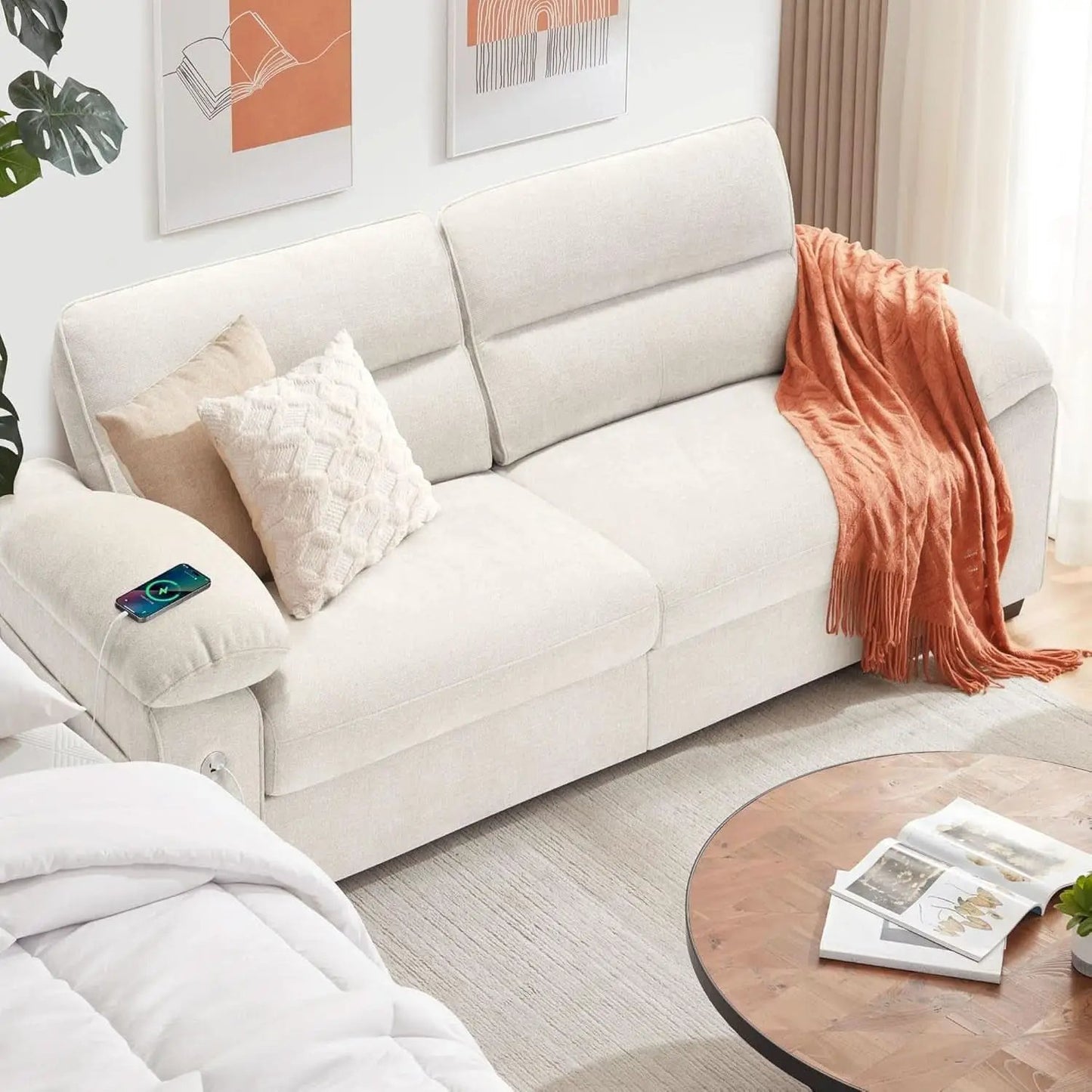 Modern 90.5 Inch Chenille Sofa With USB Charging from PriceLows™