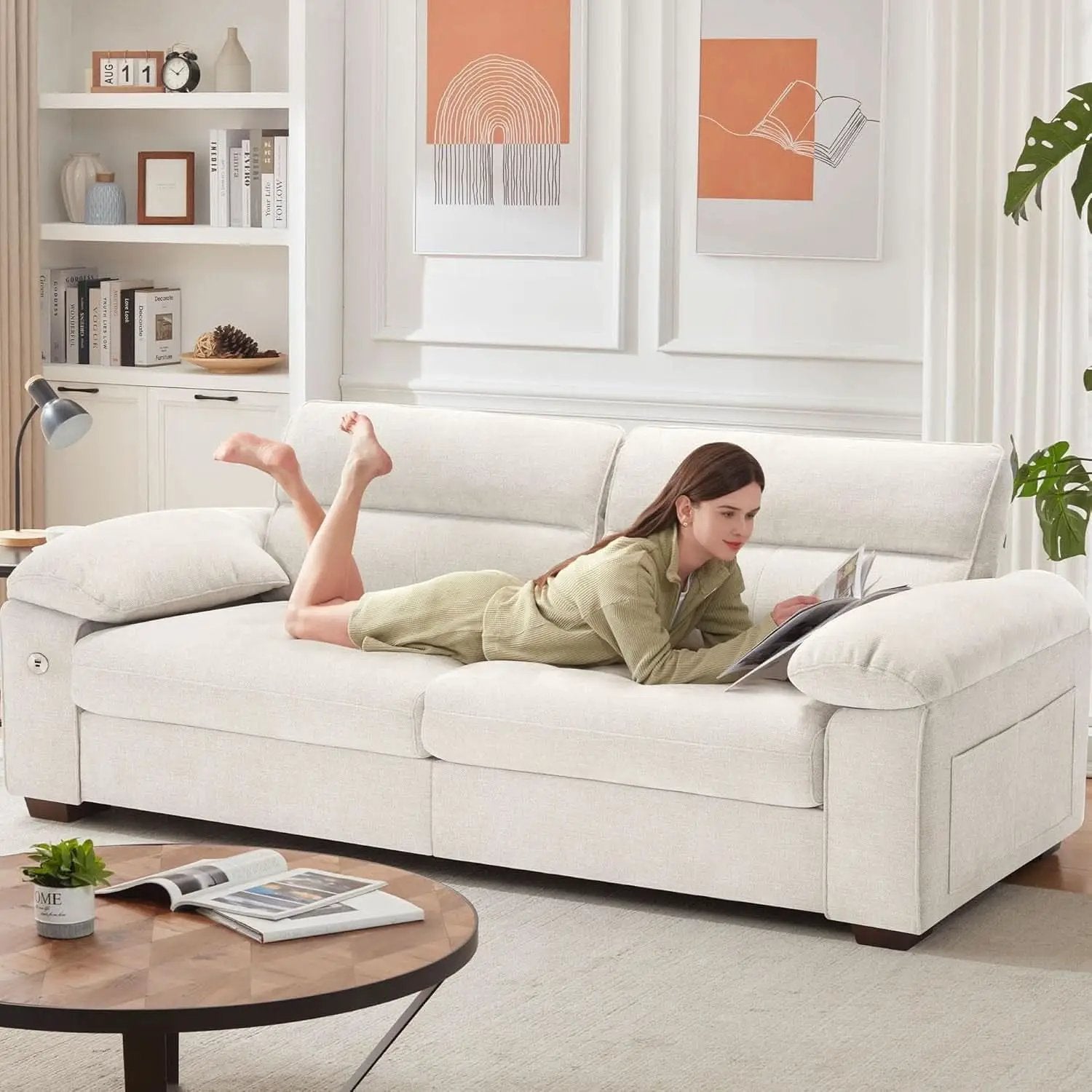 Modern 90.5 Inch Chenille Sofa With USB Charging from PriceLows™