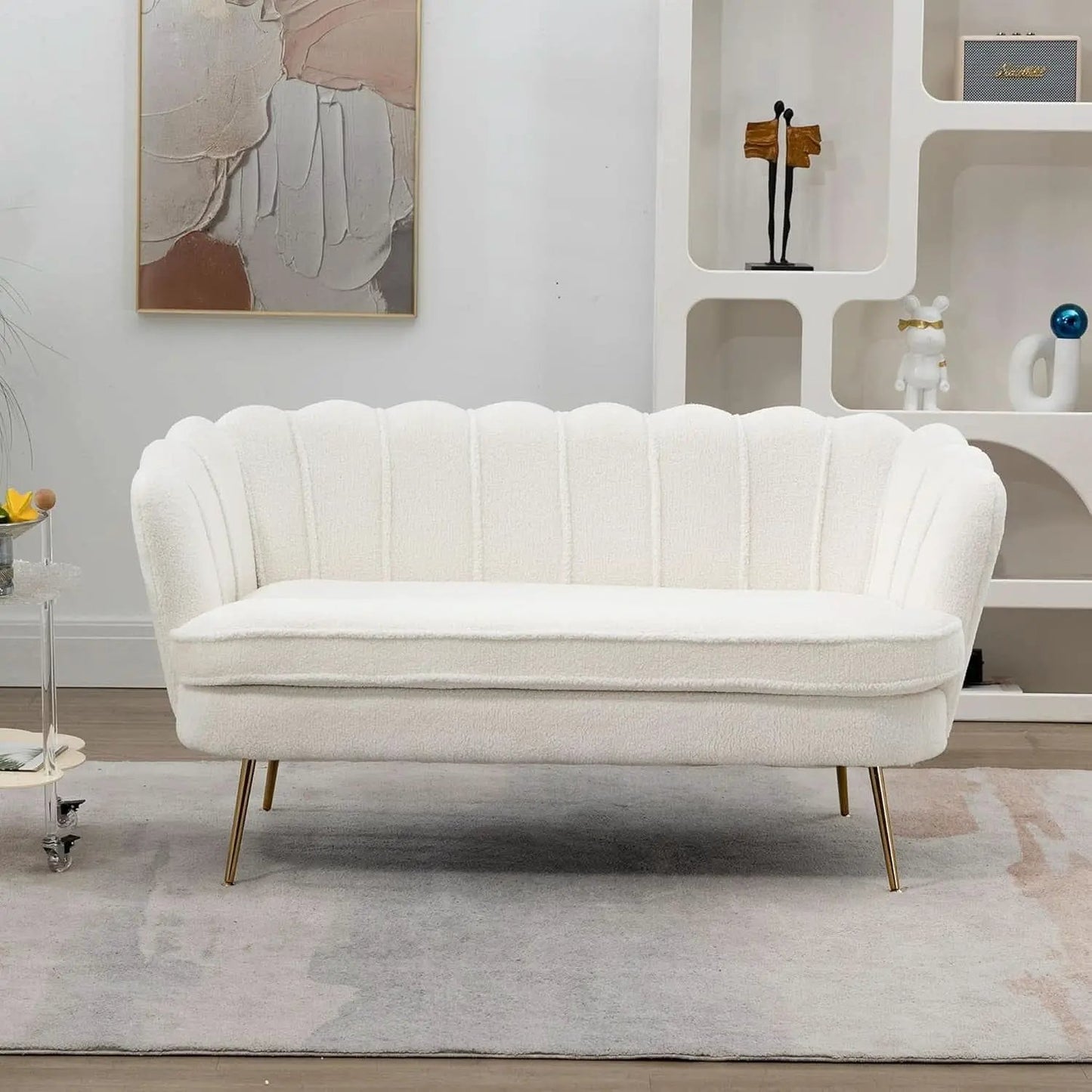Modern Boucle Loveseat Sofa with Gold Legs for Small Spaces from PriceLows™