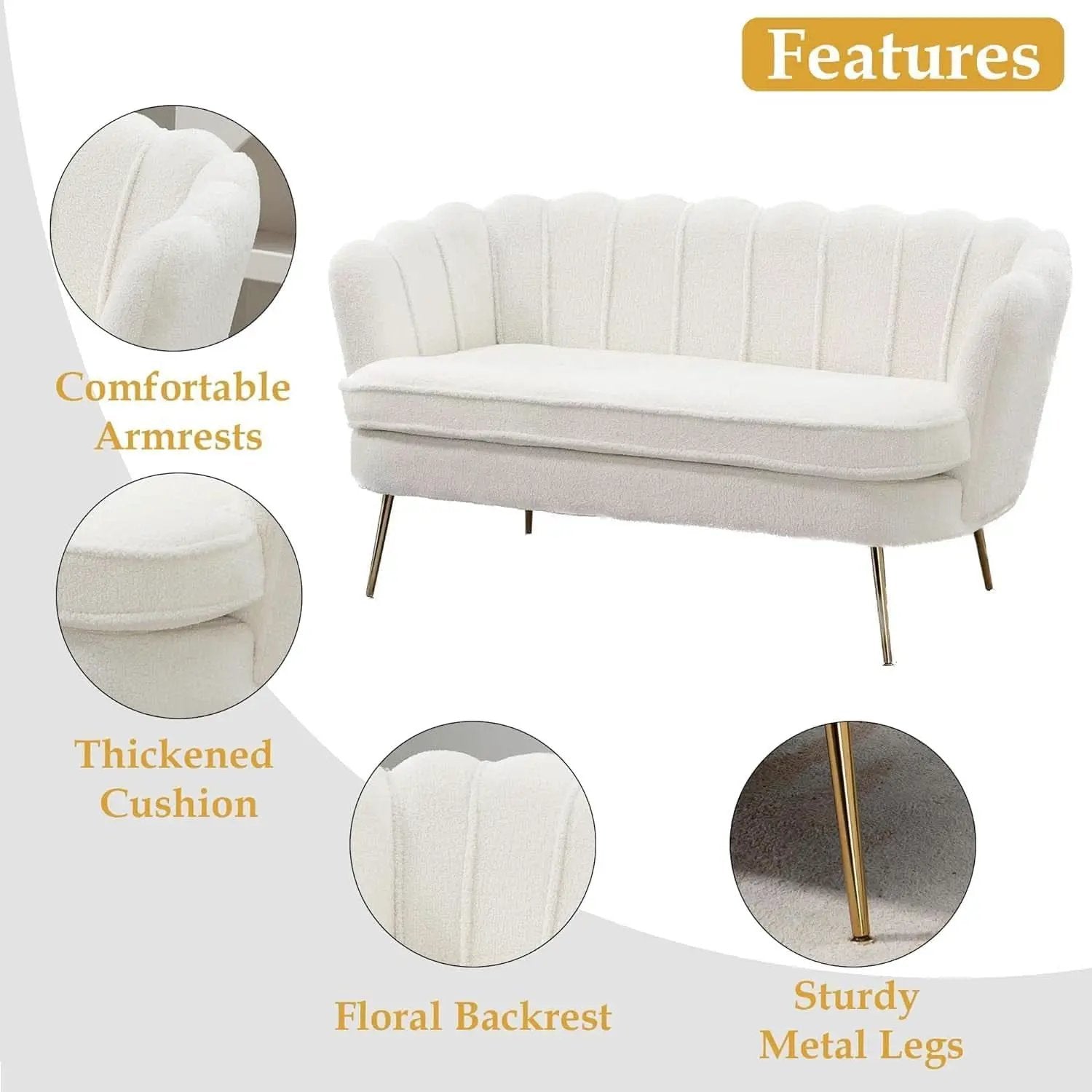 Modern Boucle Loveseat Sofa with Gold Legs for Small Spaces from PriceLows™