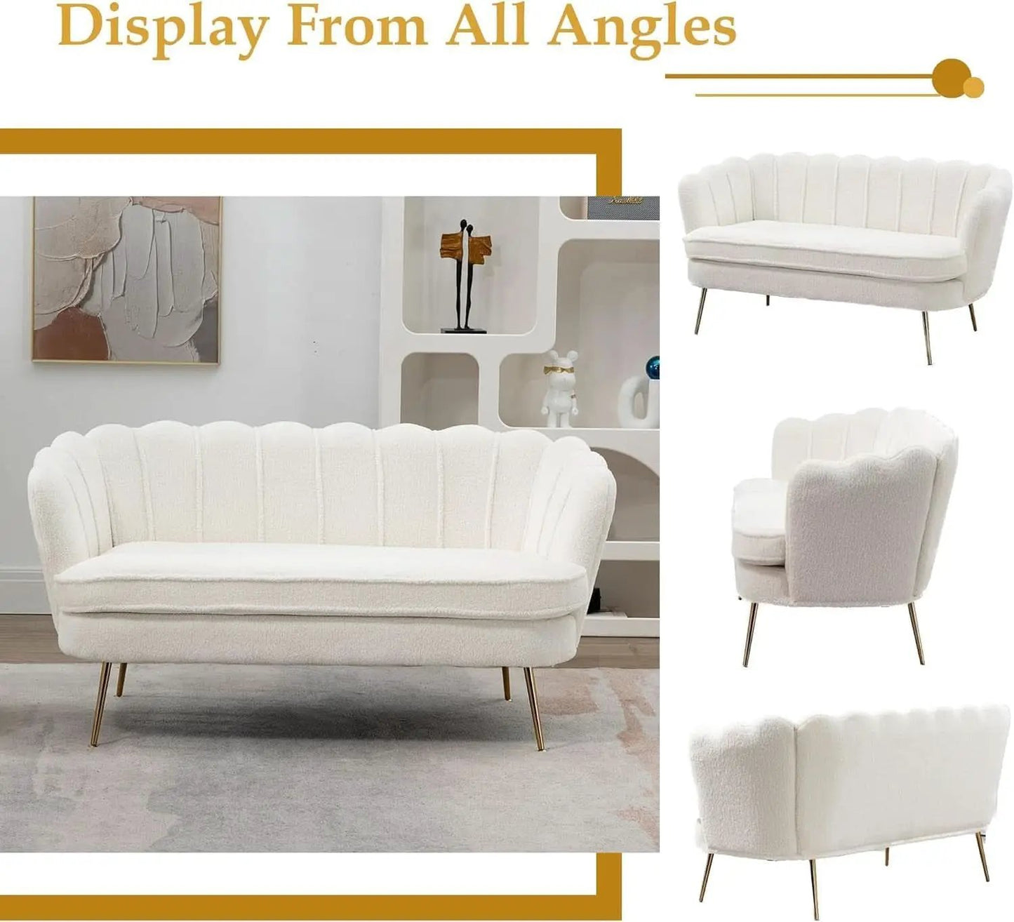 Modern Boucle Loveseat Sofa with Gold Legs for Small Spaces from PriceLows™