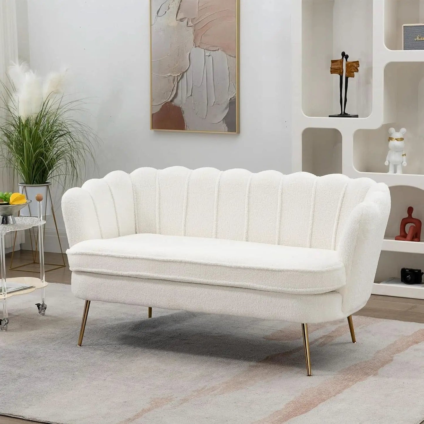 Modern Boucle Loveseat Sofa with Gold Legs for Small Spaces from PriceLows™