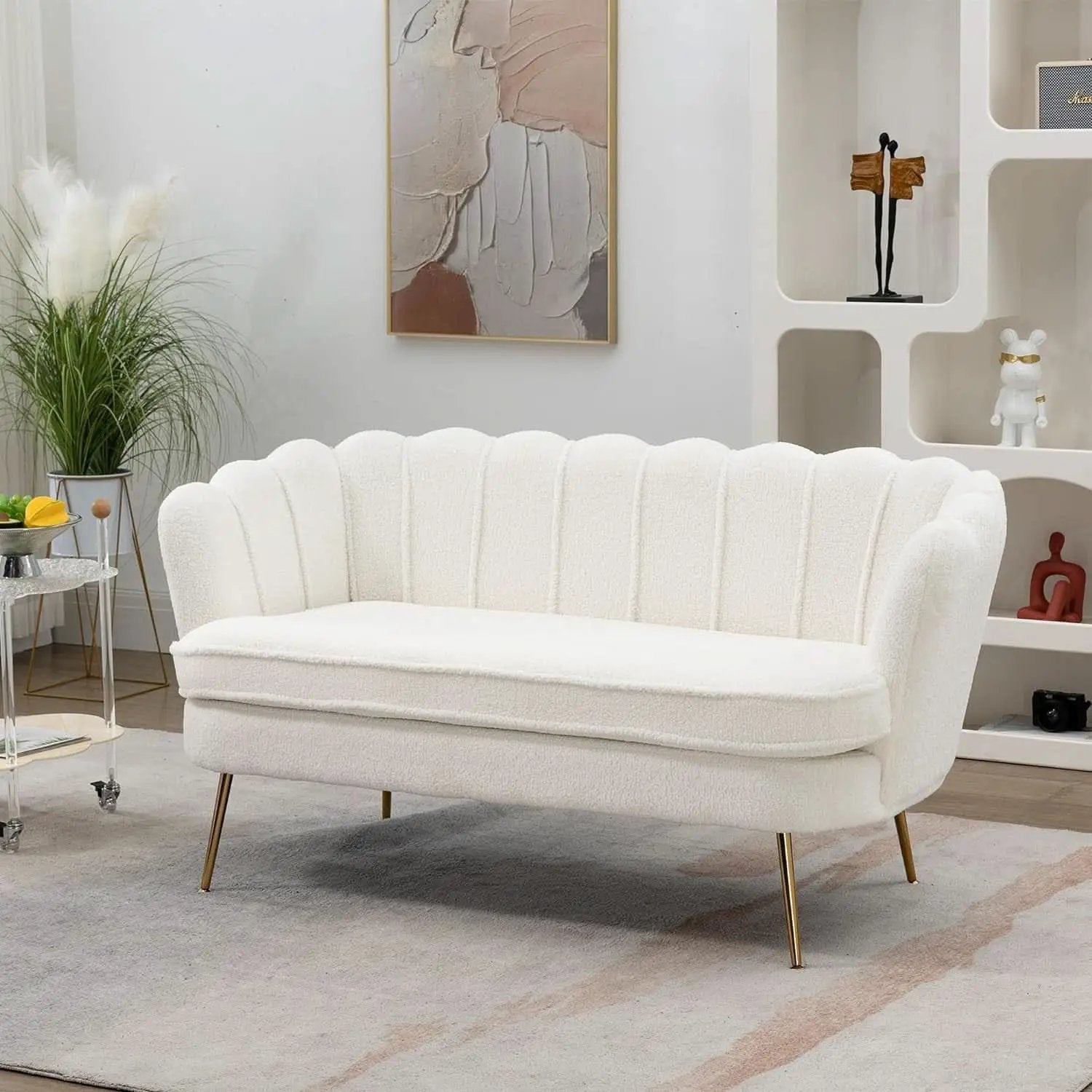 Modern Boucle Loveseat Sofa with Gold Legs for Small Spaces from PriceLows™