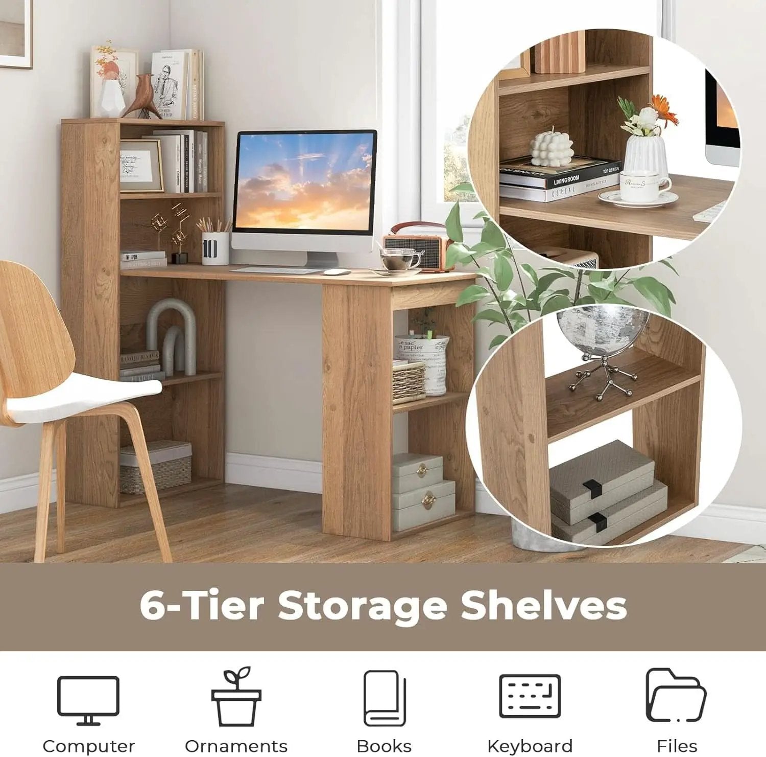 Modern Compact Computer Desk with Storage Shelves and Workstation from PriceLows™