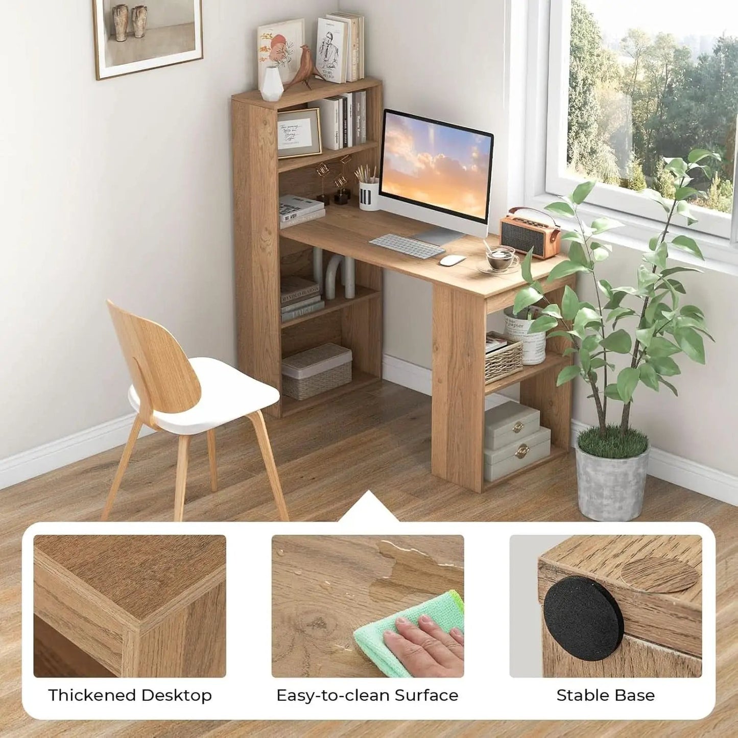 Modern Compact Computer Desk with Storage Shelves and Workstation from PriceLows™