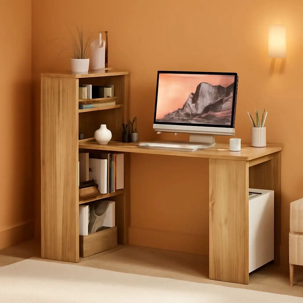 Modern Compact Computer Desk with Storage Shelves and Workstation from PriceLows™
