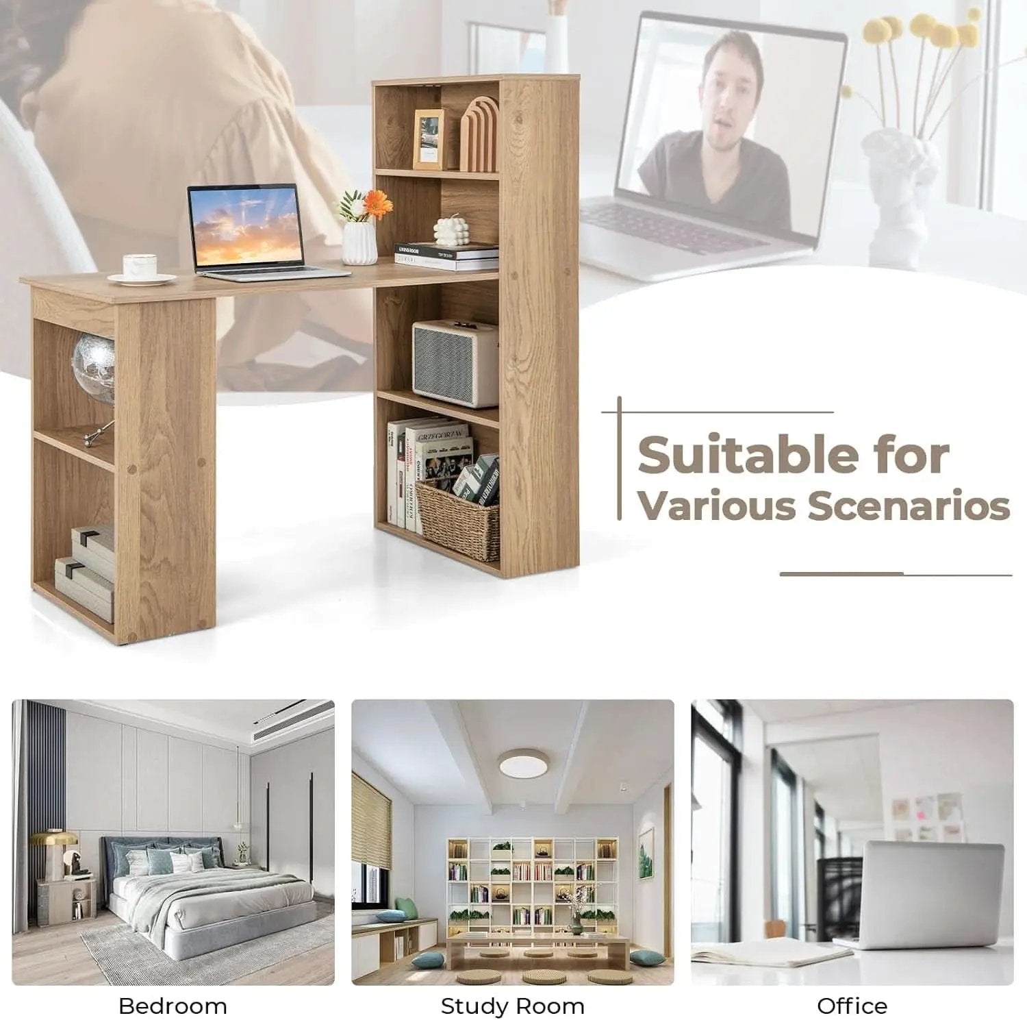 Modern Compact Computer Desk with Storage Shelves and Workstation from PriceLows™