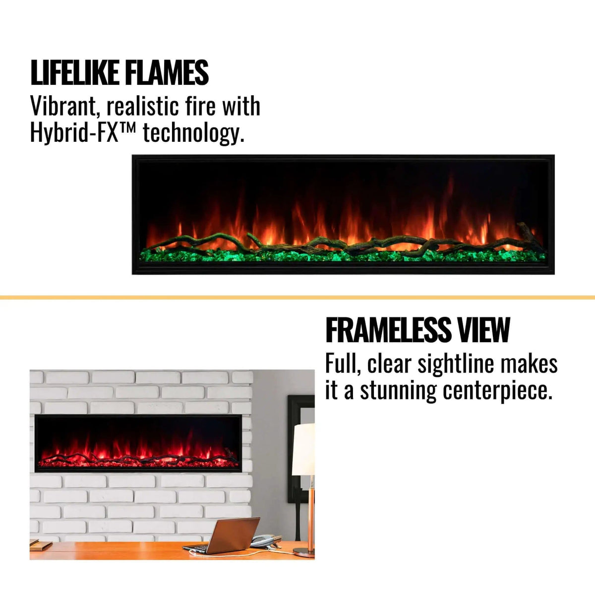 Modern Flames Landscape Pro Slim 56-Inch Built-In Linear Electric Fireplace | 56 Inch | Living Room Use | Living Room