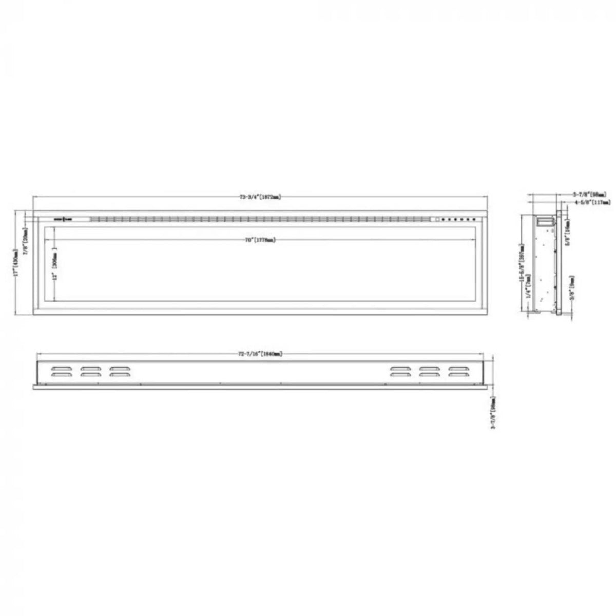 Modern Flames Spectrum Slimline 74-Inch Built-In Linear Electric Fireplace | 74 Inch | Living Room Use | Living Room