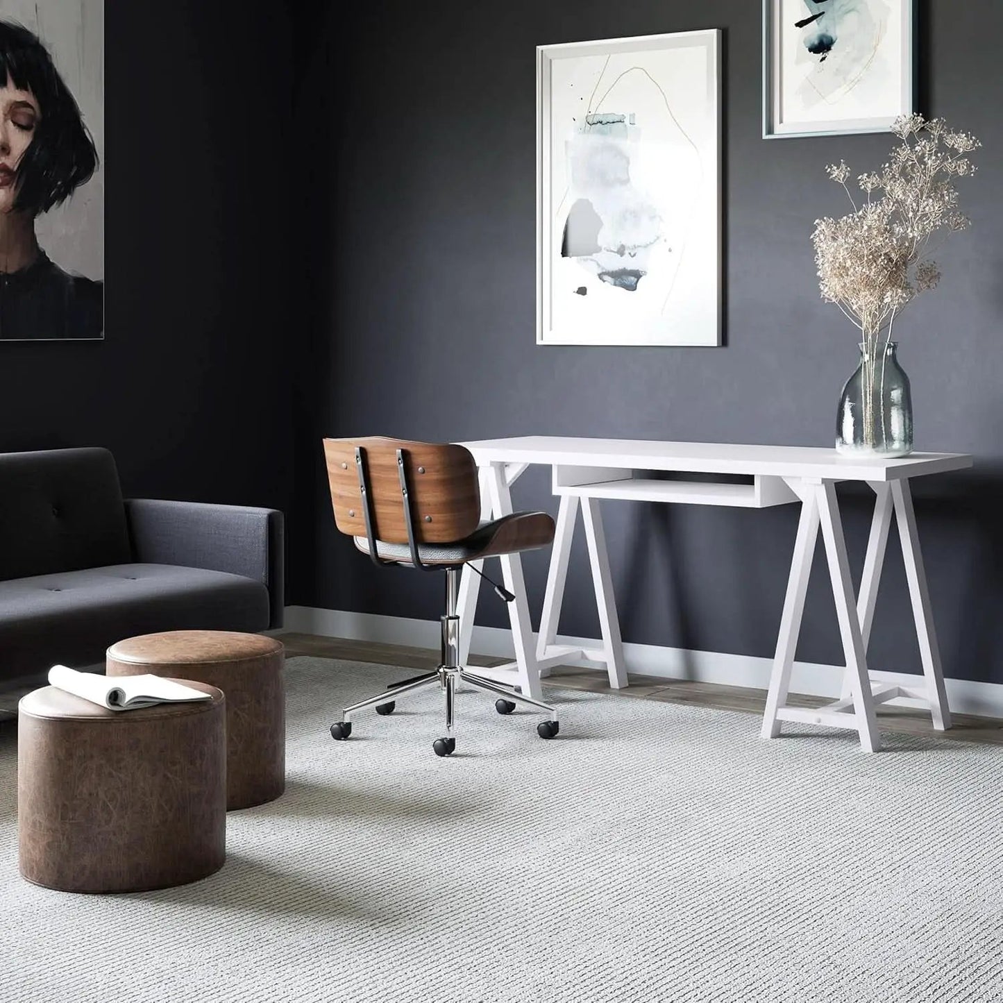Modern Industrial Solid Wood Writing Desk with Keyboard Tray from PriceLows™