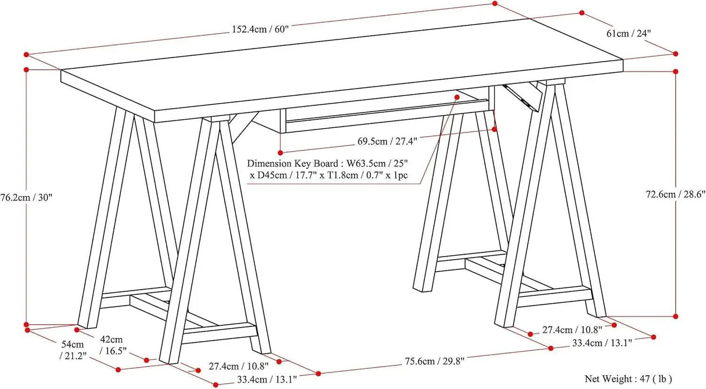 Modern Industrial Solid Wood Writing Desk with Keyboard Tray from PriceLows™