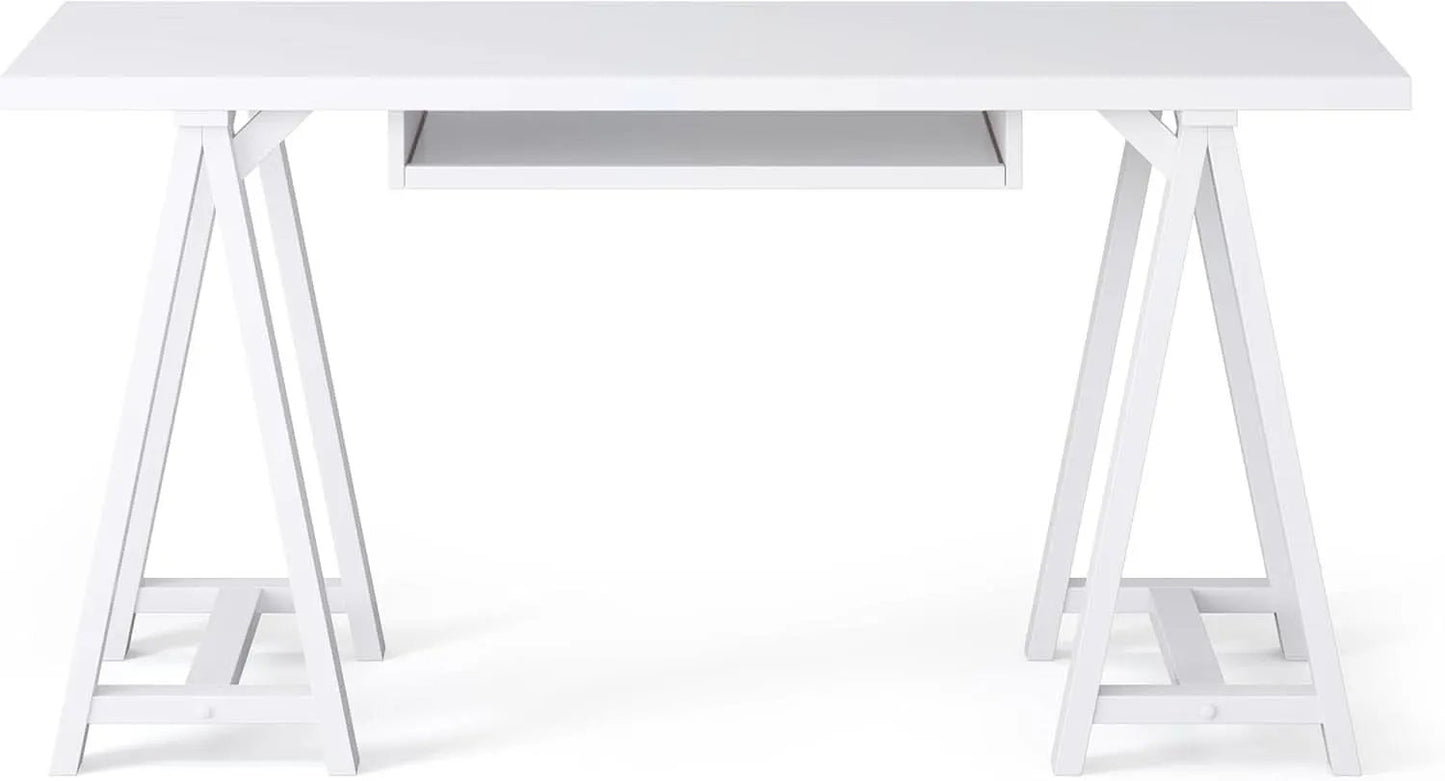 Modern Industrial Solid Wood Writing Desk with Keyboard Tray from PriceLows™