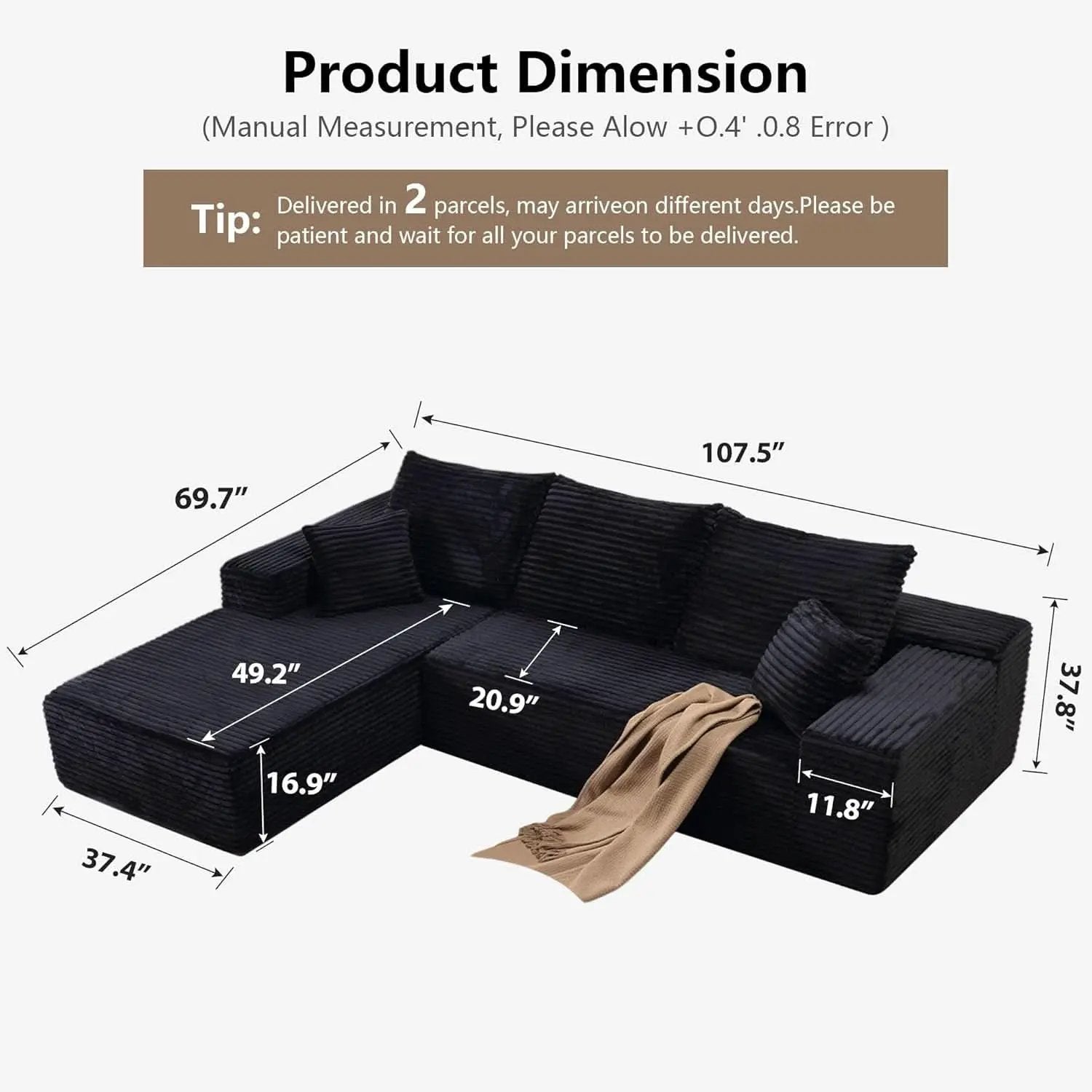Modern L-Shape Cloud Sectional Couch for Living Room from PriceLows™