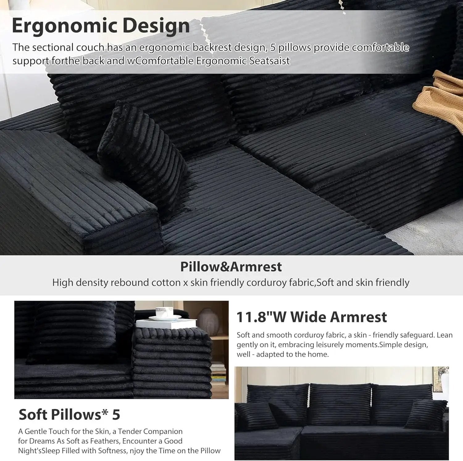 Modern L-Shape Cloud Sectional Couch for Living Room from PriceLows™