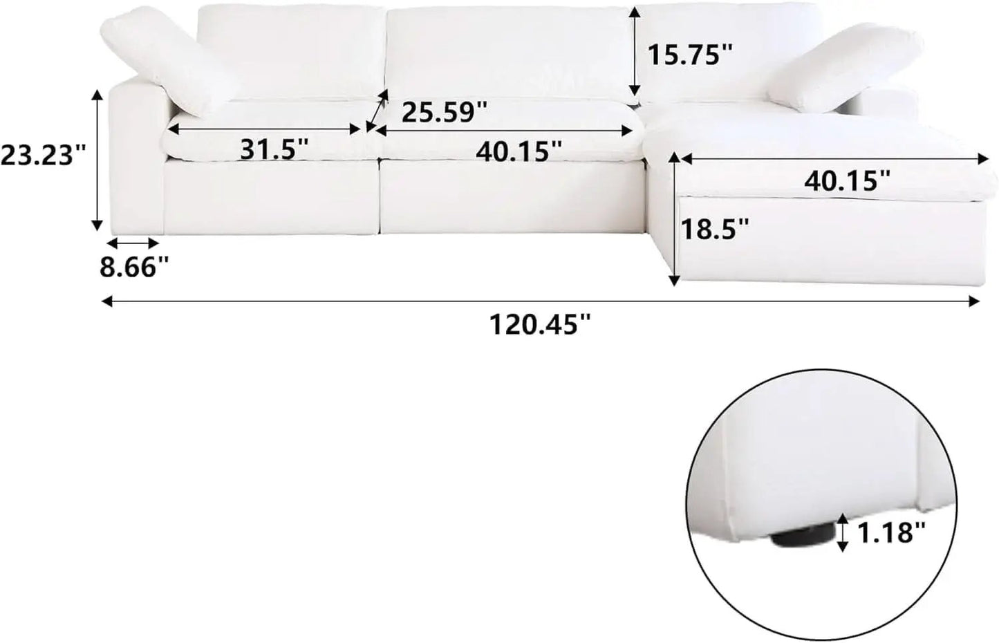 Modern L Shape Cloud Sofa Comfortable Convertible Sectional Couch from PriceLows™