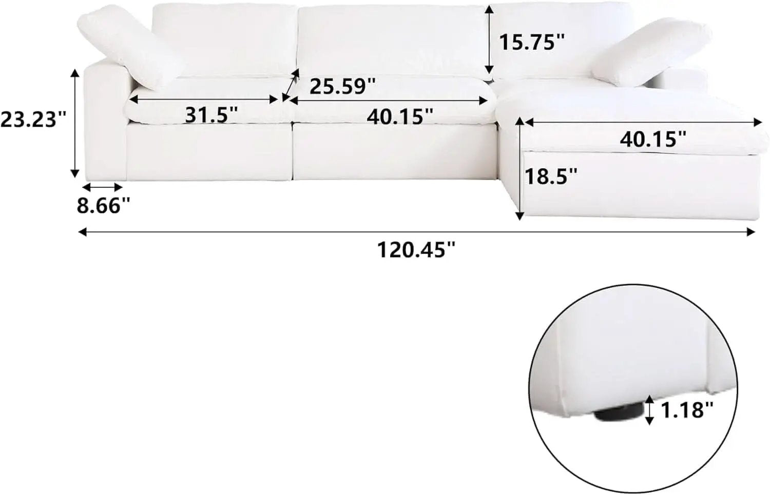 Modern L Shape Cloud Sofa Comfortable Convertible Sectional Couch from PriceLows™