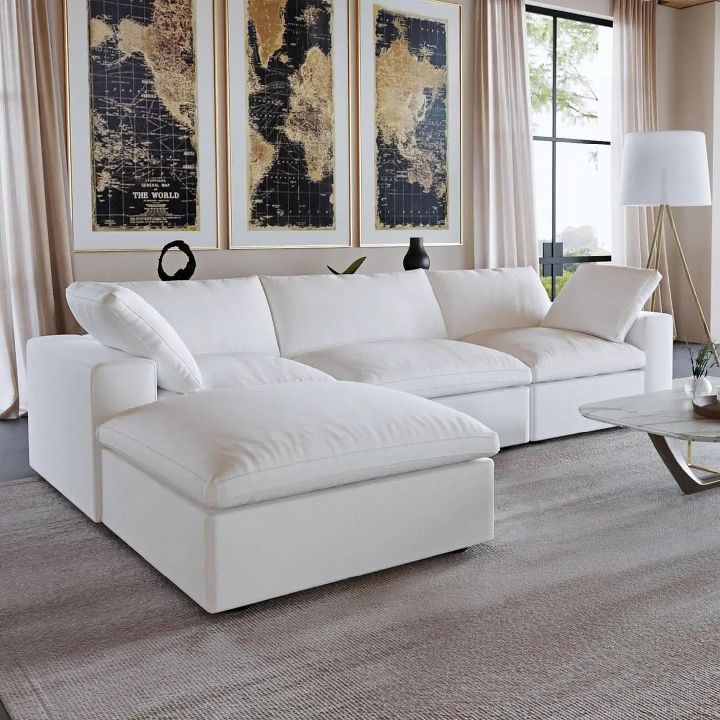 Modern L Shape Cloud Sofa Comfortable Convertible Sectional Couch from PriceLows™