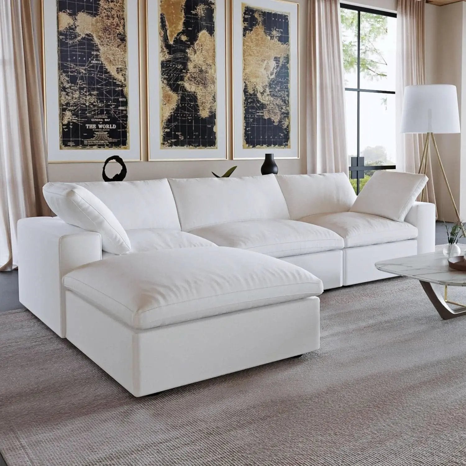Modern L Shape Cloud Sofa Comfortable Convertible Sectional Couch from PriceLows™