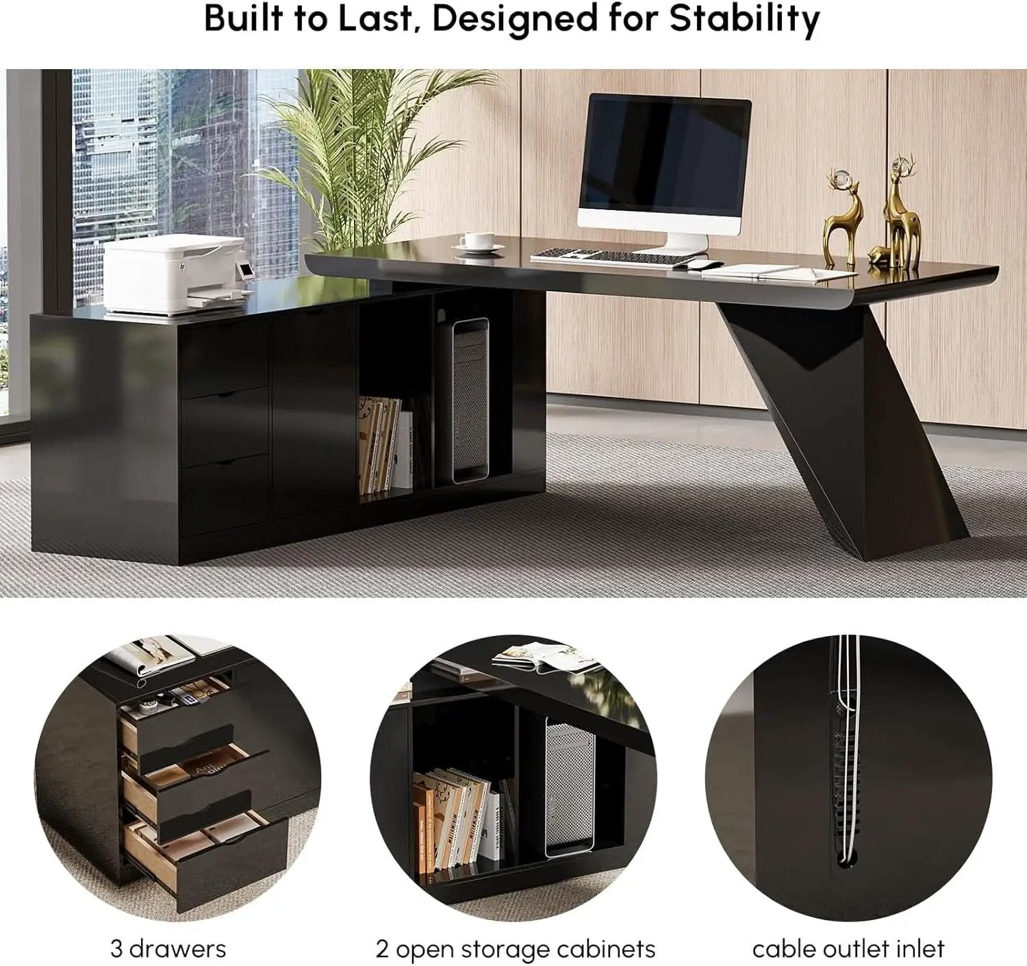 Modern L Shape Executive Desk With Drawers And Cabinet from PriceLows™