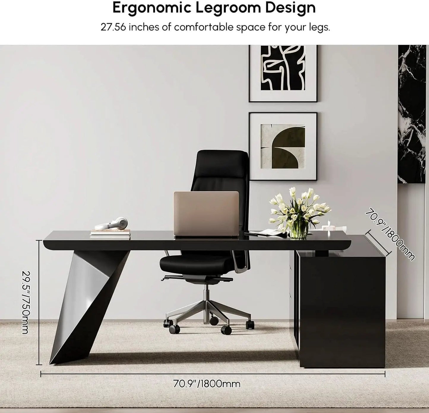 Modern L Shape Executive Desk With Drawers And Cabinet from PriceLows™