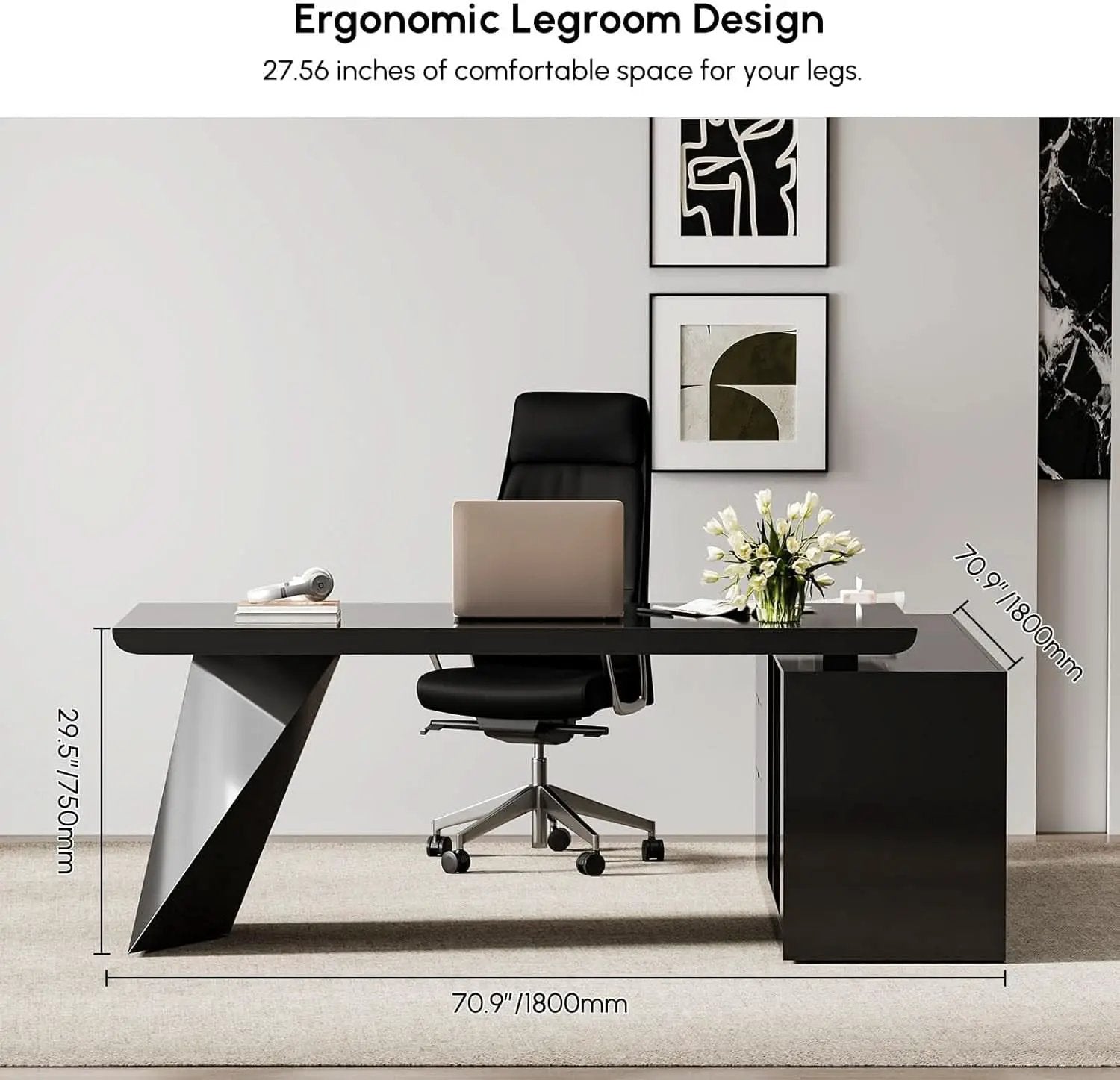 Modern L Shape Executive Desk With Drawers And Cabinet from PriceLows™