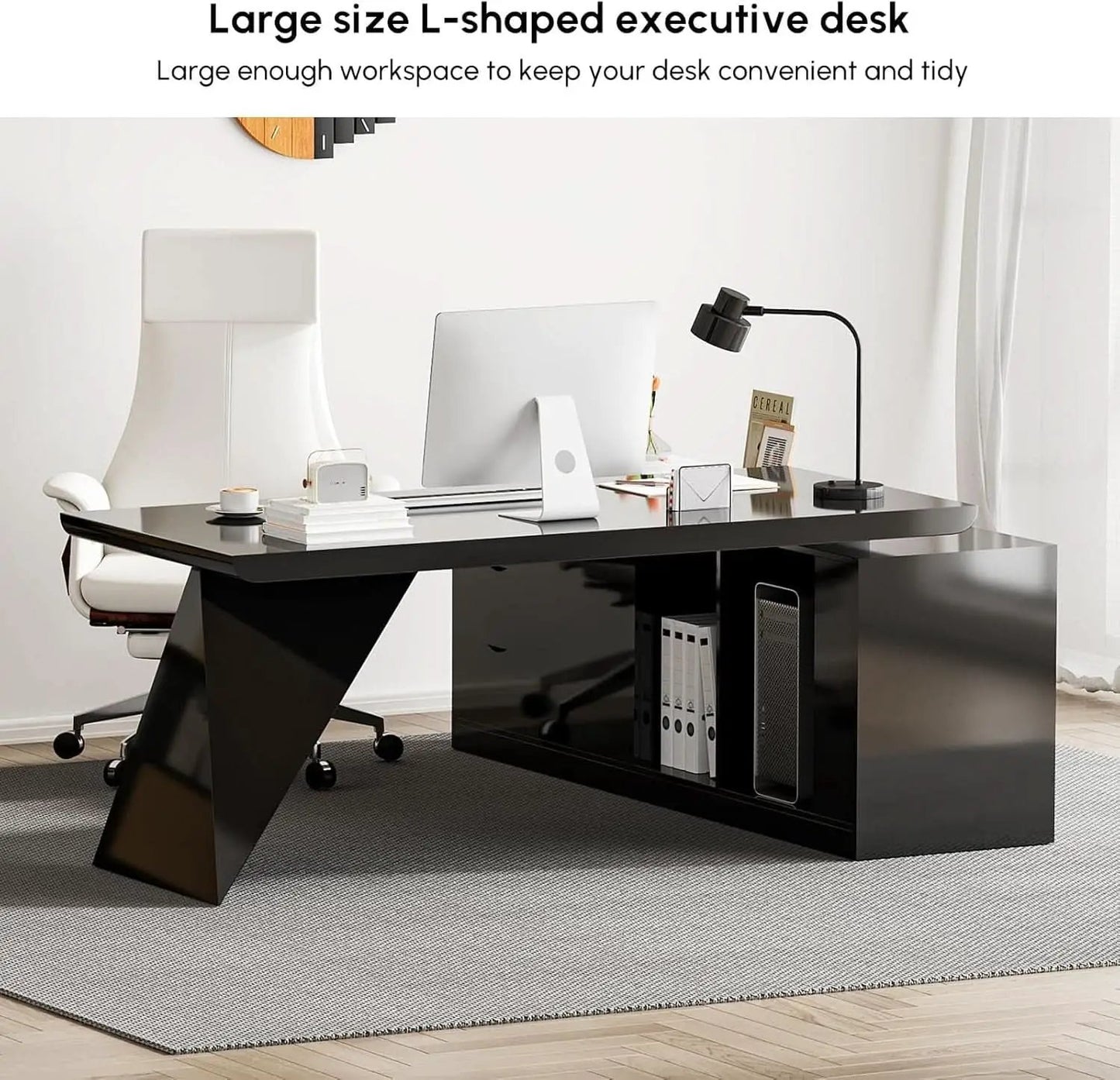 Modern L Shape Executive Desk With Drawers And Cabinet from PriceLows™