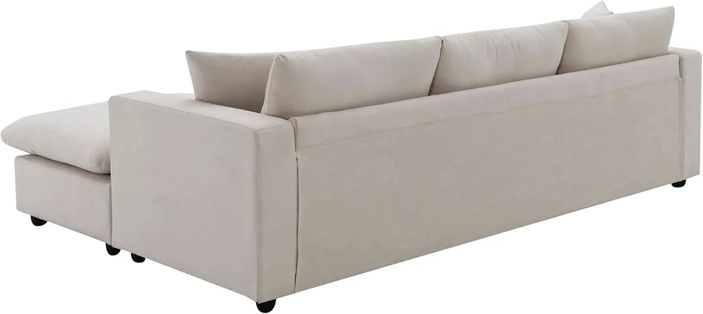 Modern L Shaped Beige Cloud Sofa With Convertible Ottoman from PriceLows™