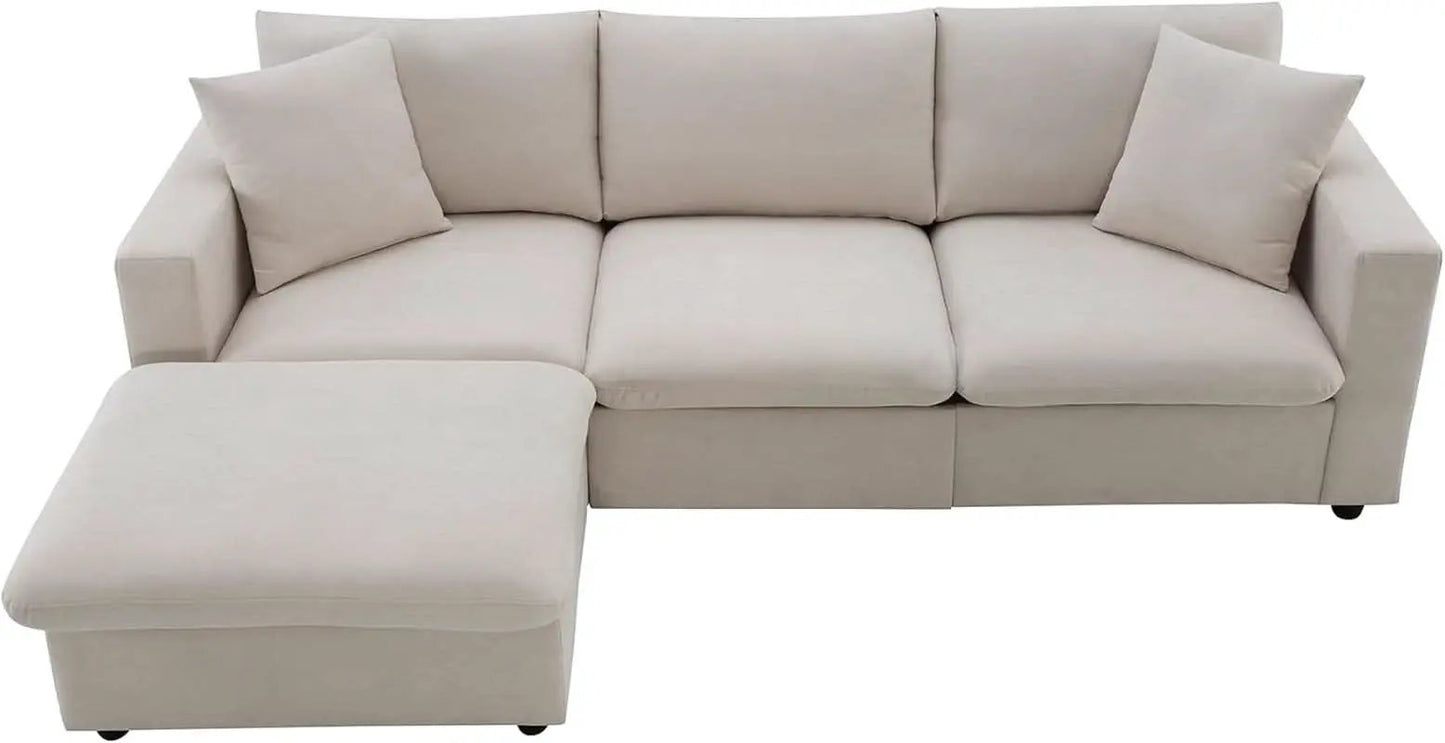Modern L Shaped Beige Cloud Sofa With Convertible Ottoman from PriceLows™