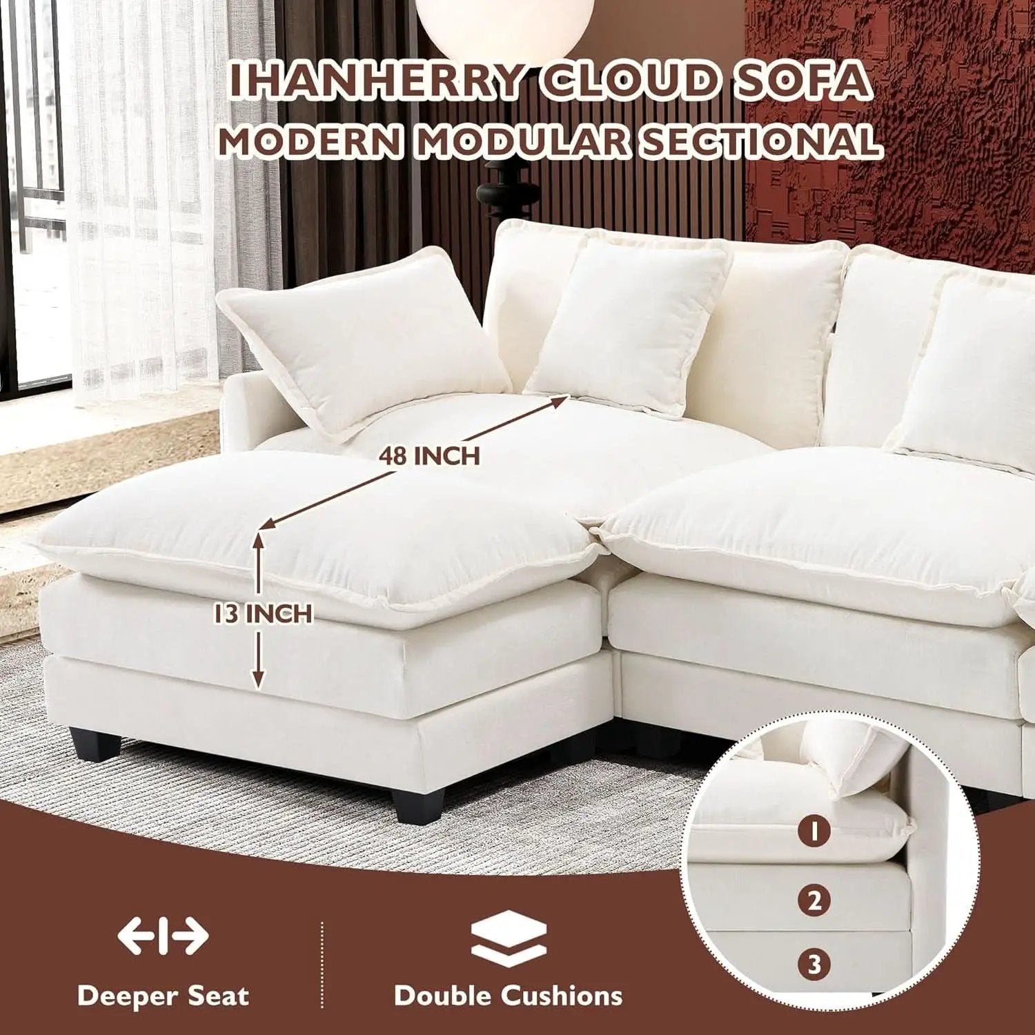 Modern L Shaped Cloud Sofa with Ottoman for Comfort from PriceLows™